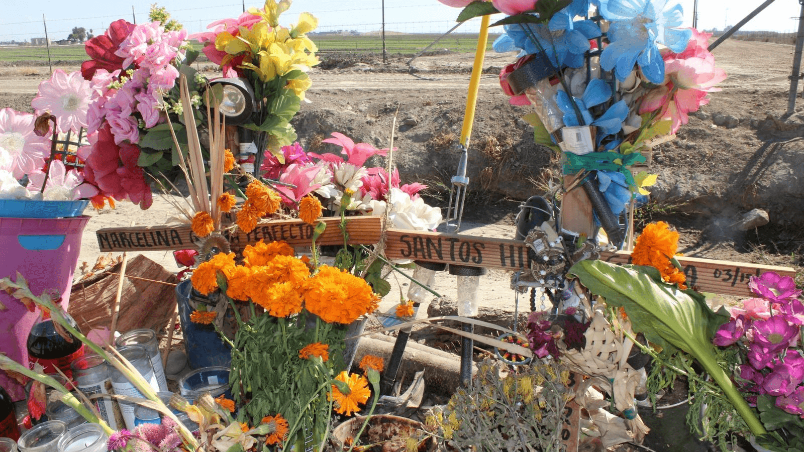a shrine at an accident scene