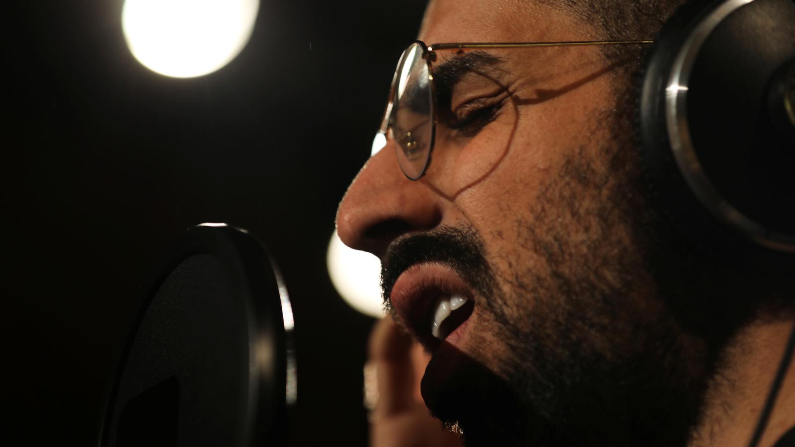 Palestinian musician Bashar Murad works at a recording studio in Sheikh Jarrah, East Jerusalem, Nov. 19, 2018. 