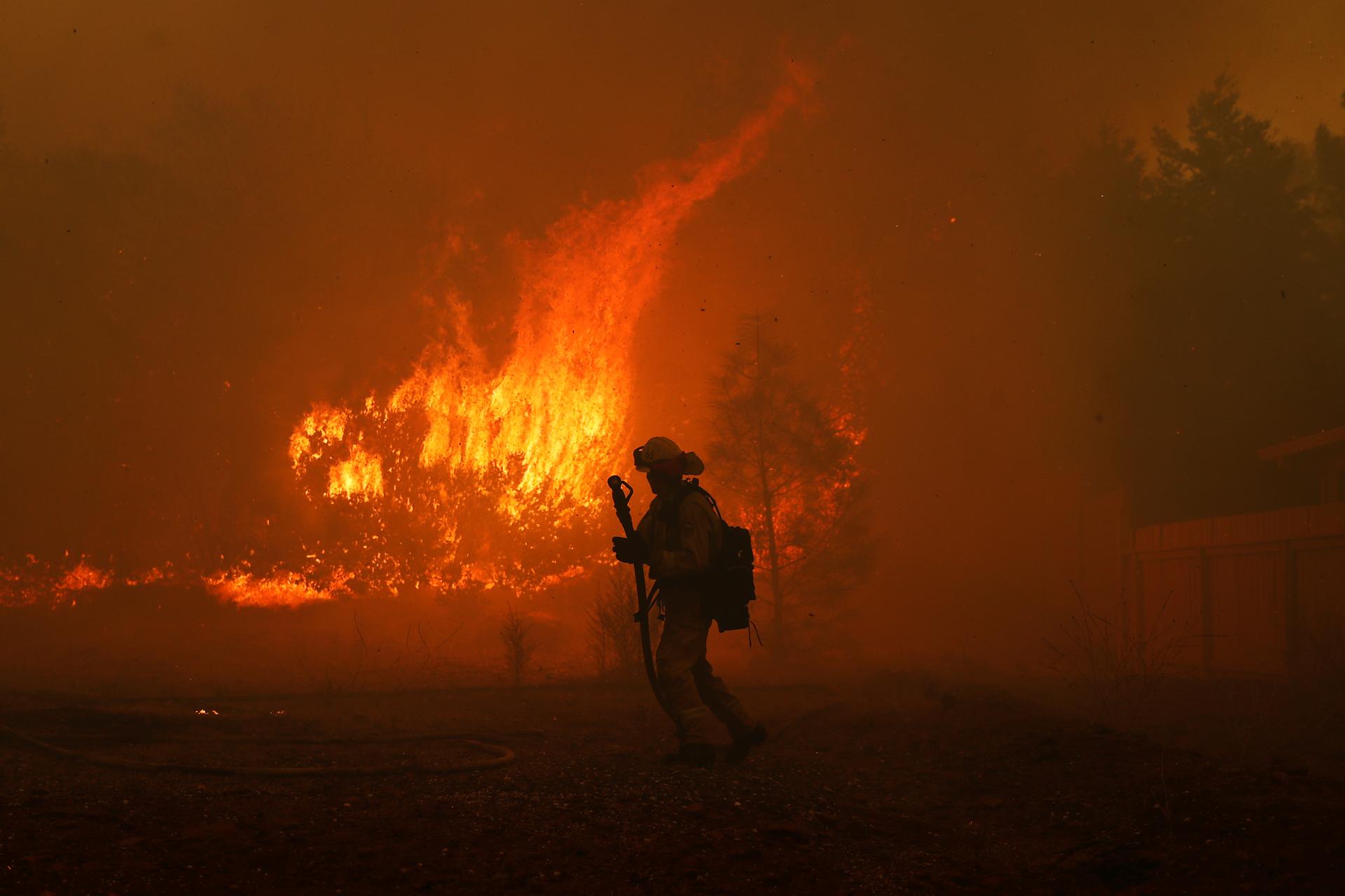 California fire firefighter with flames