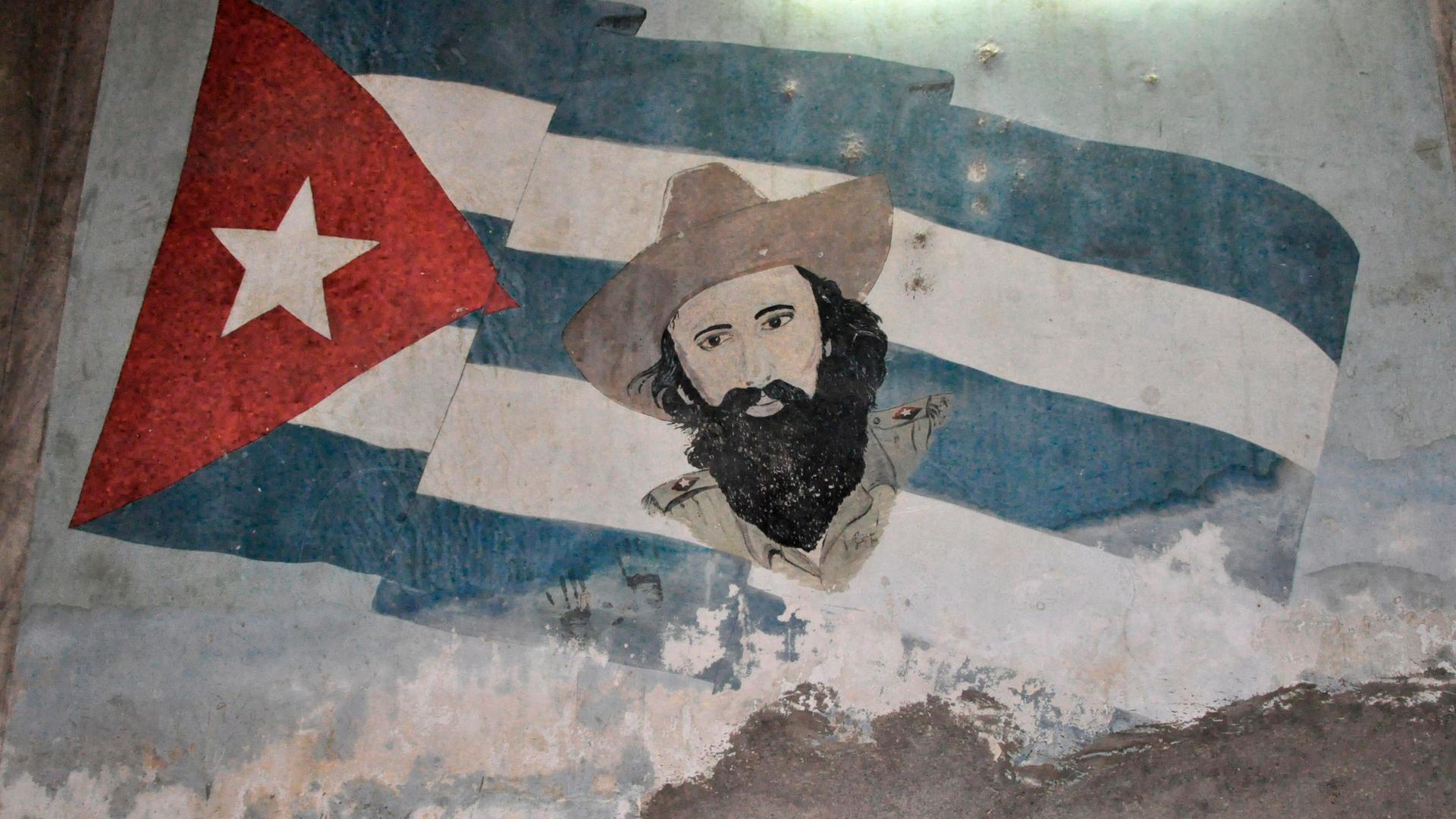 Cuba flag on wall. 