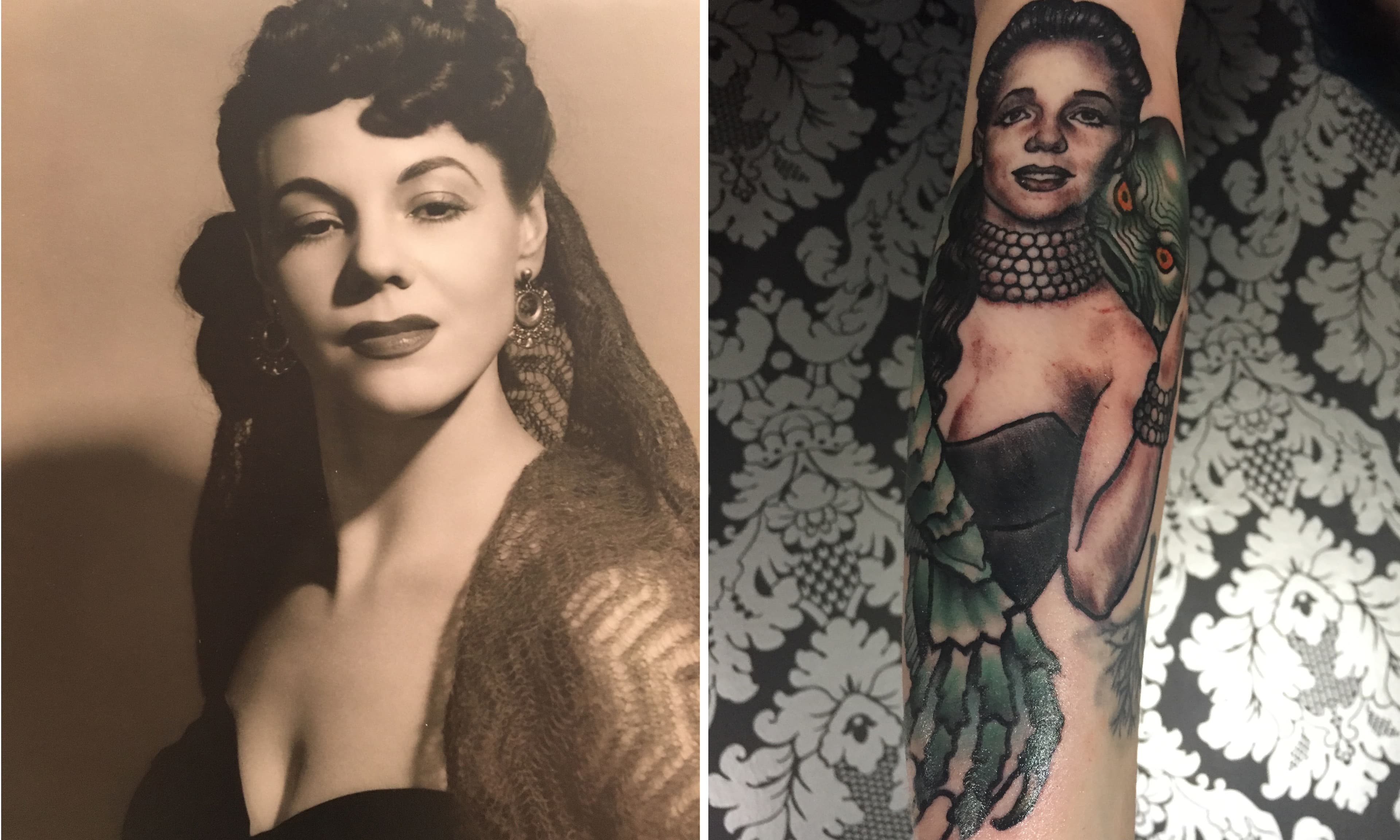 Milicent Patrick and the author’s tattoo of Milicent Patrick and her creature.