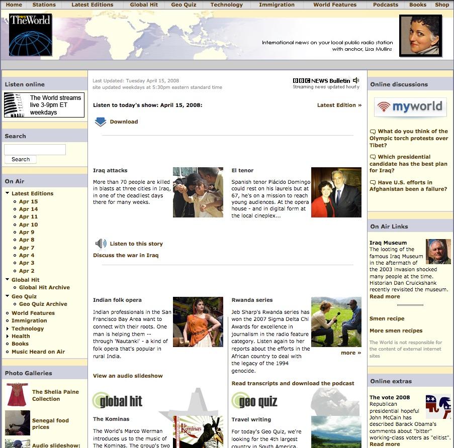 The World's website in 2008 featured a story about an attack in Iraq.