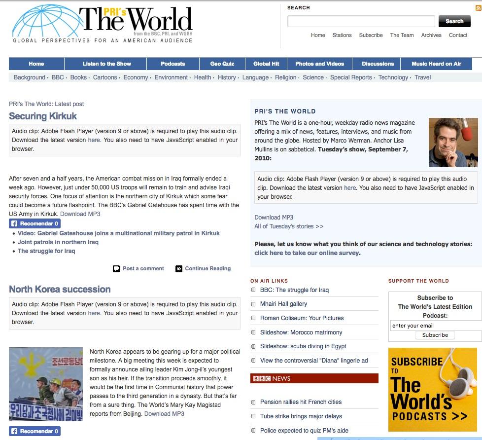 The World's website in 2010 featured a story about a battle in Kirkuk, Iraq.