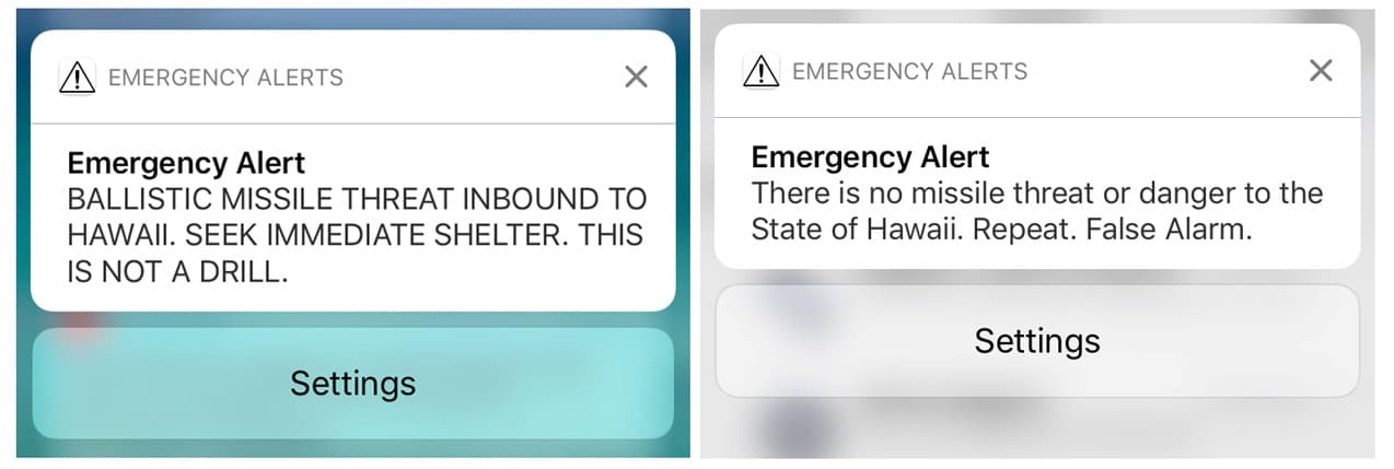 Screen shots of a warning message and a false alarm
