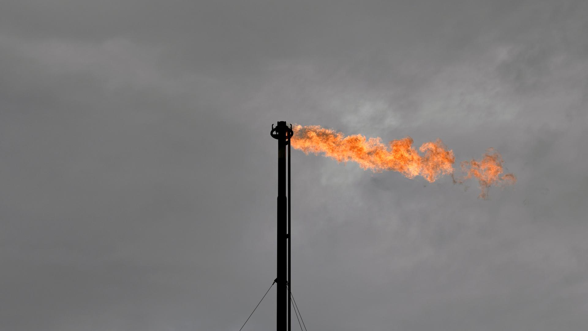 natural gas flares in an oil field
