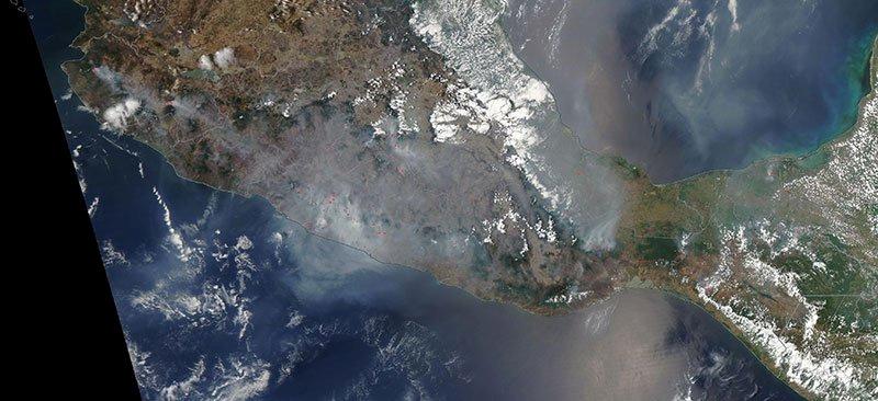 Satellite imagery over Mexico showing fires.