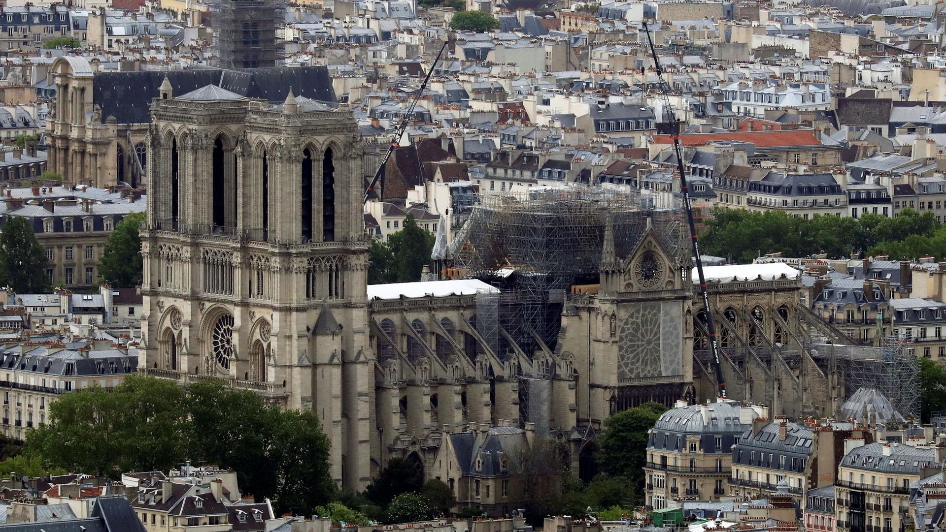 Notre Dame is shown in scaffolding after its recent fire.