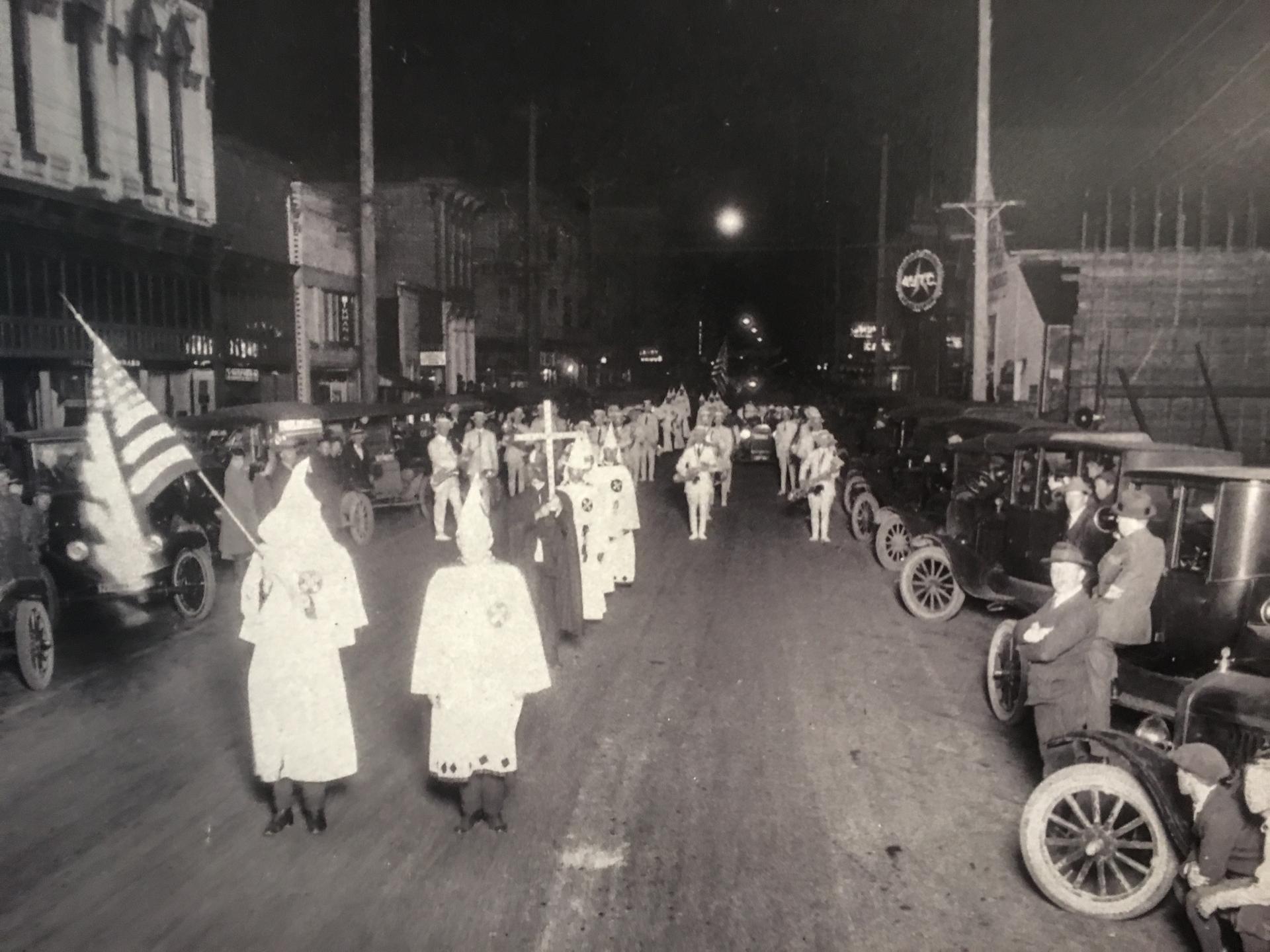 A 1923 Ku Klux Klan parade in Albany is pictured