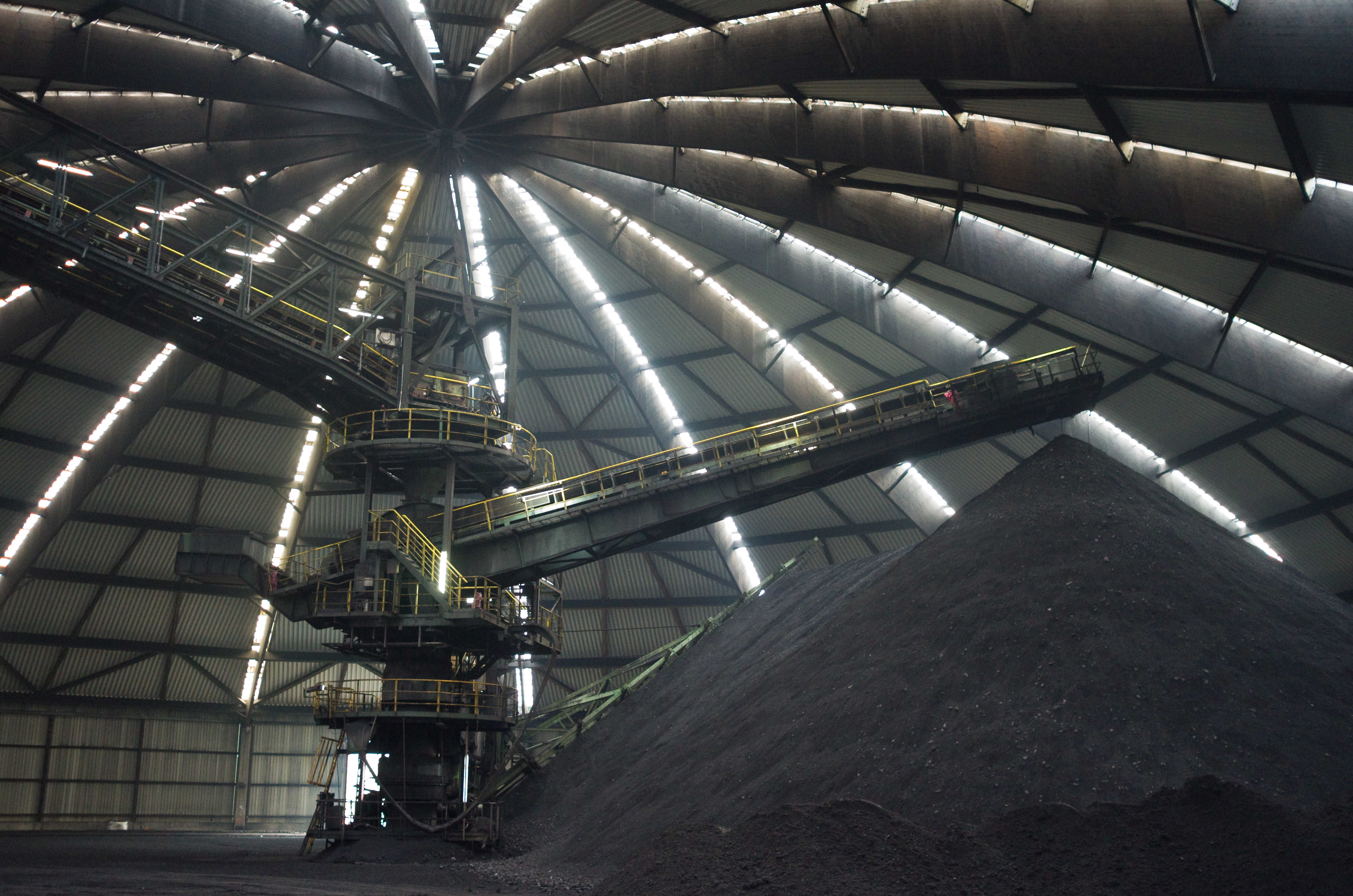 A hill of coal sits under a shelter at the Prosper-Haniel coal mine. The mine is closing after 150 years.