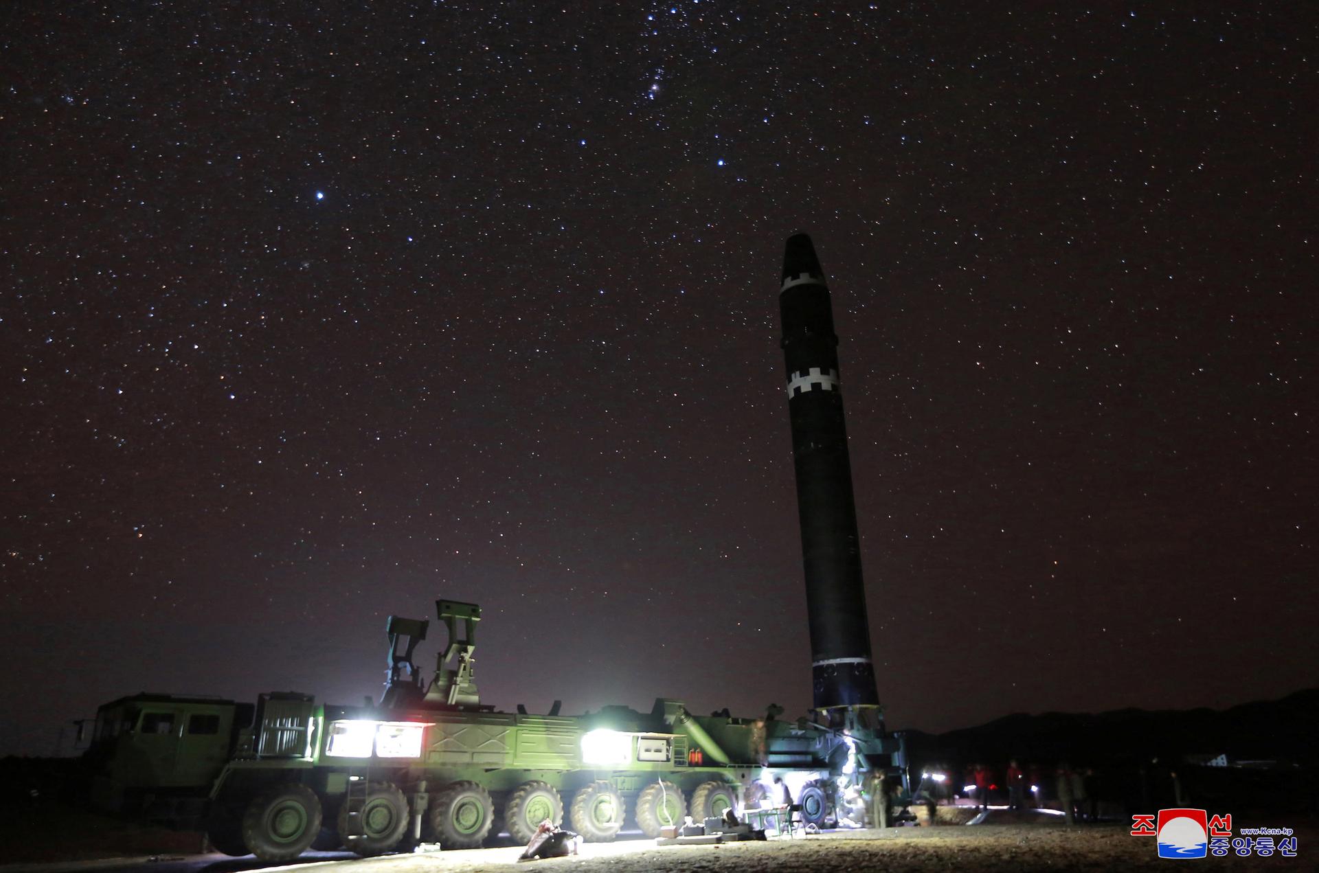 A view of the newly developed intercontinental ballistic rocket Hwasong-15
