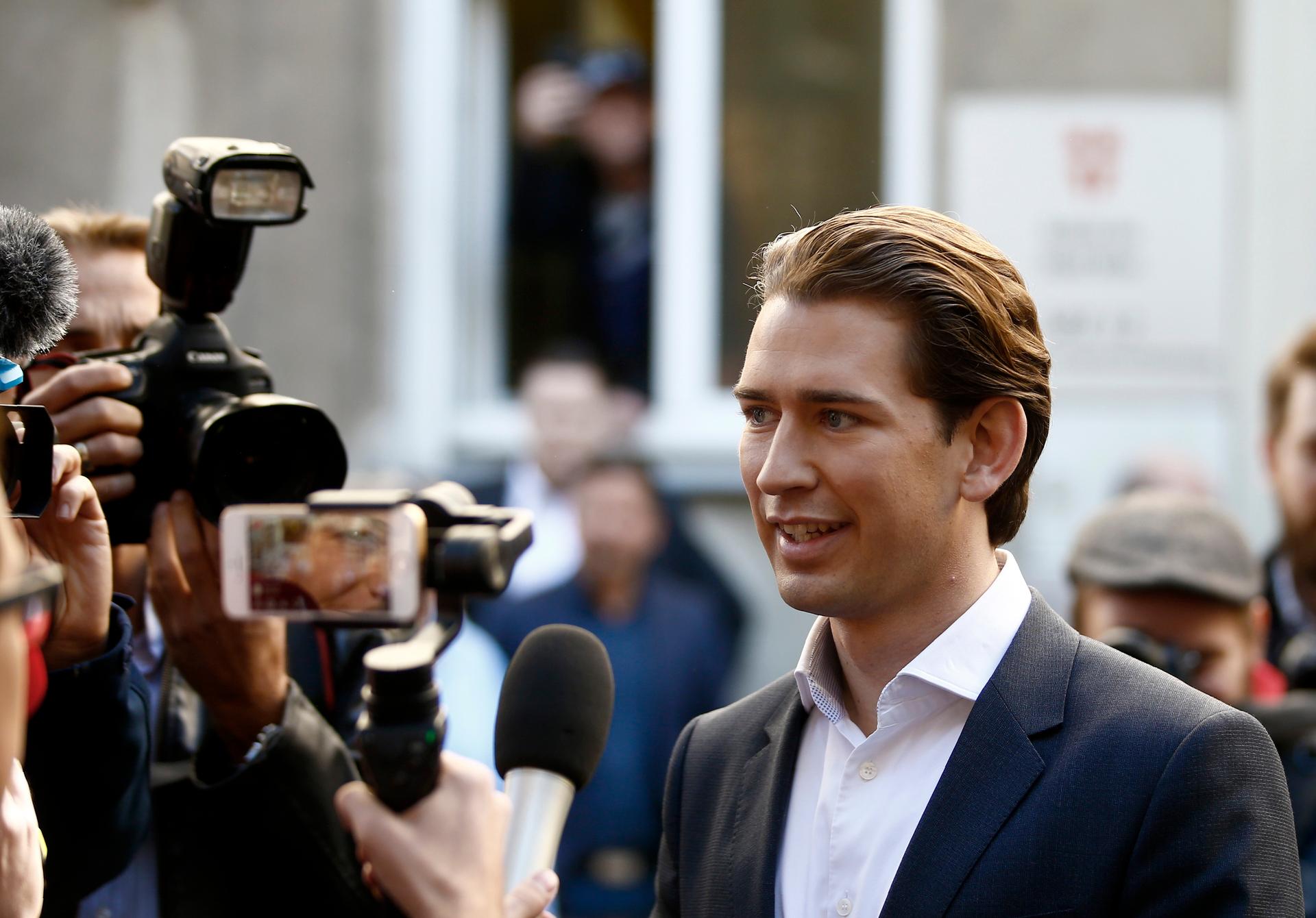 People's Party candidate Sebastan Kurz at a polling station in Vienna, Austria, on Oct. 15, 2017.