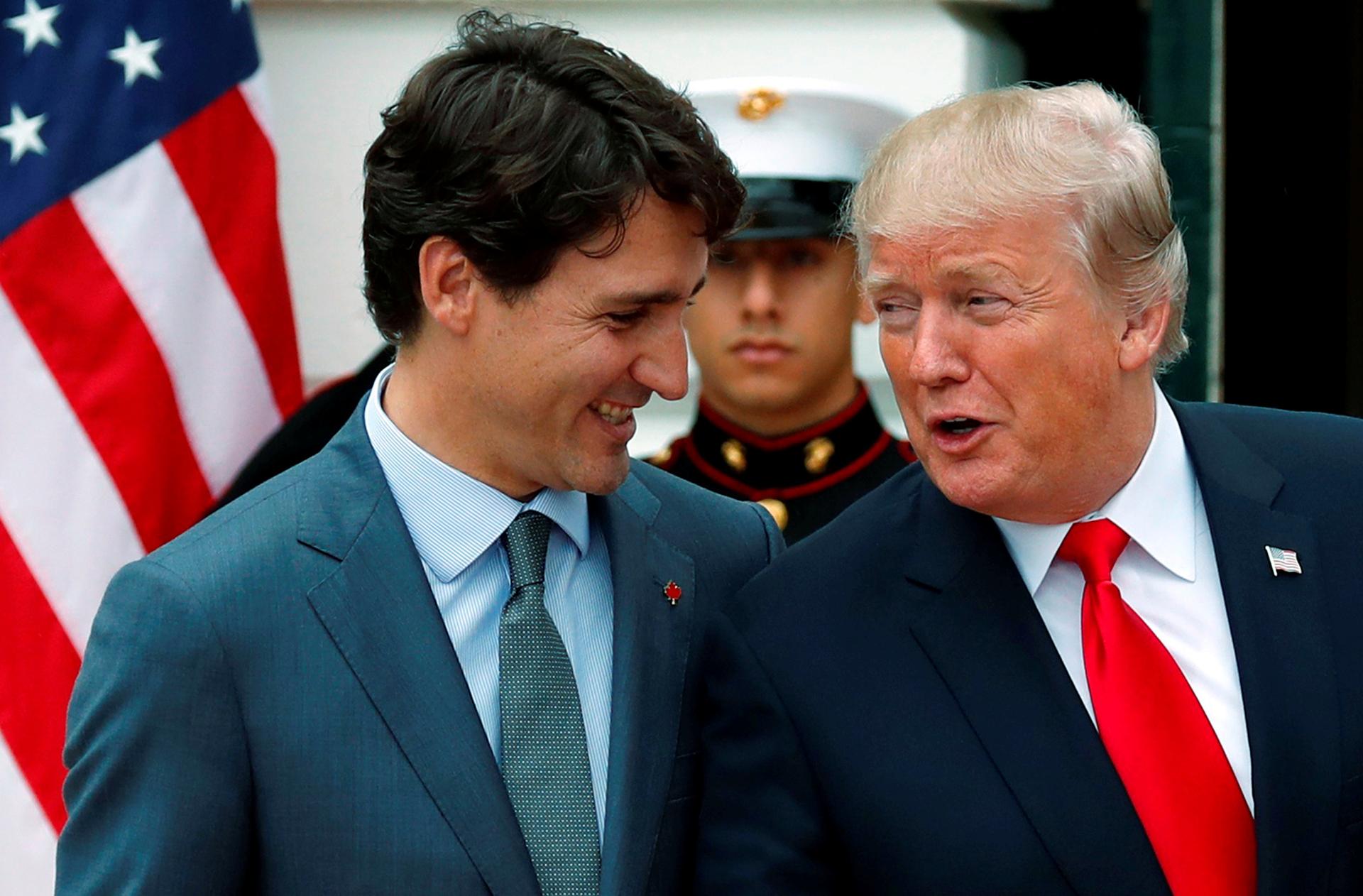 US President Donald Trump welcomes Canadian Prime Minister Justin Trudeau at the White House in Washington, DC, on Oct. 11, 2017.