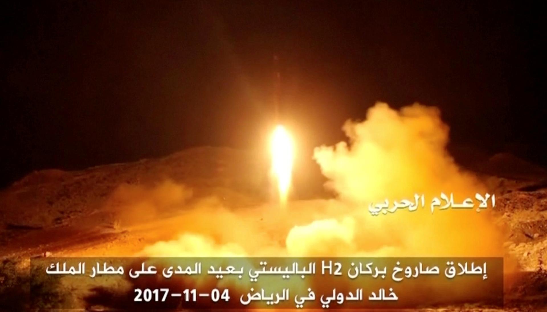 the launch by Houthi forces of a ballistic missile aimed at Riyadh's King Khaled Airport