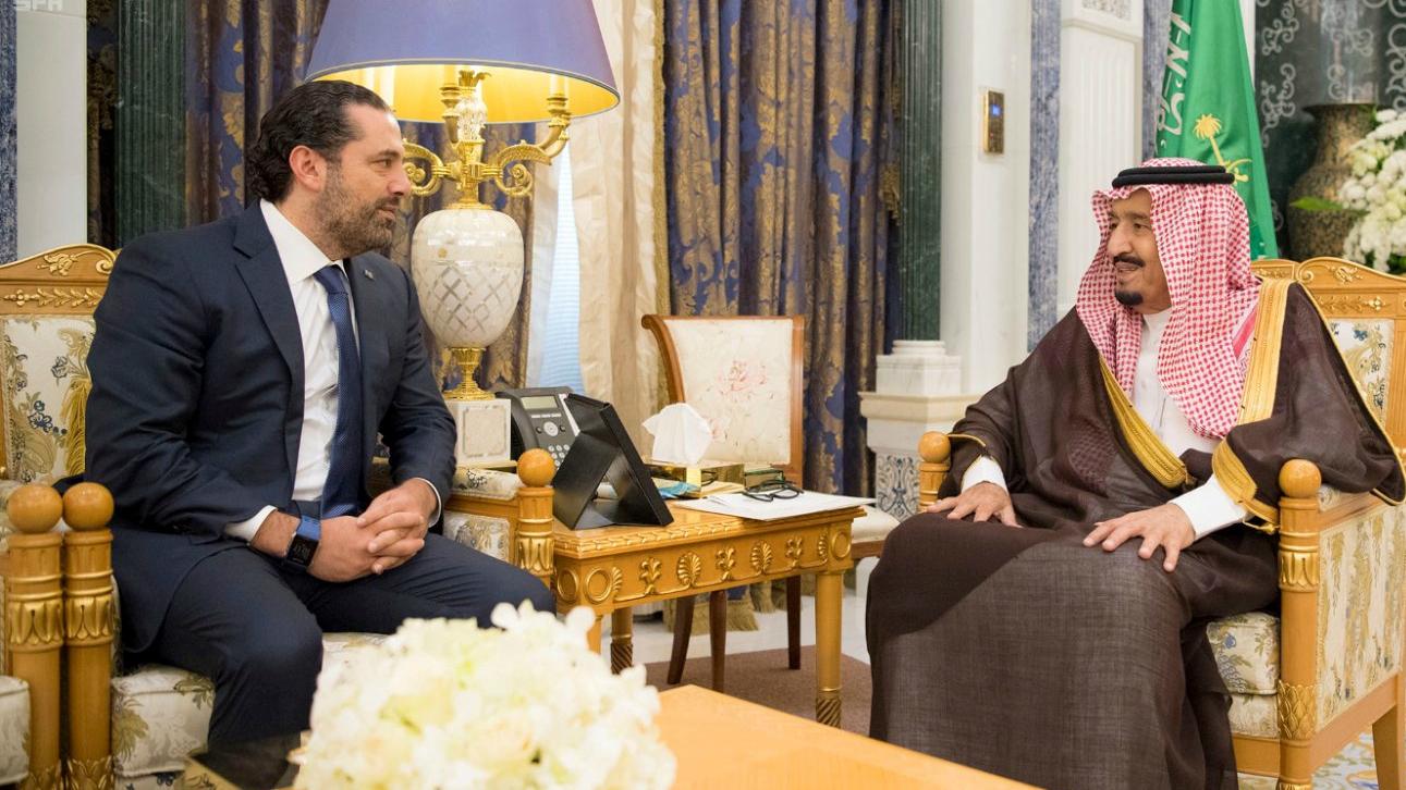 Saudi Arabia's King Salman bin Abdulaziz Al Saud meets with former Lebanese Prime Minister Saad al-Hariri in Riyadh, Saudi Arabia, Nov. 6, 2017.  
