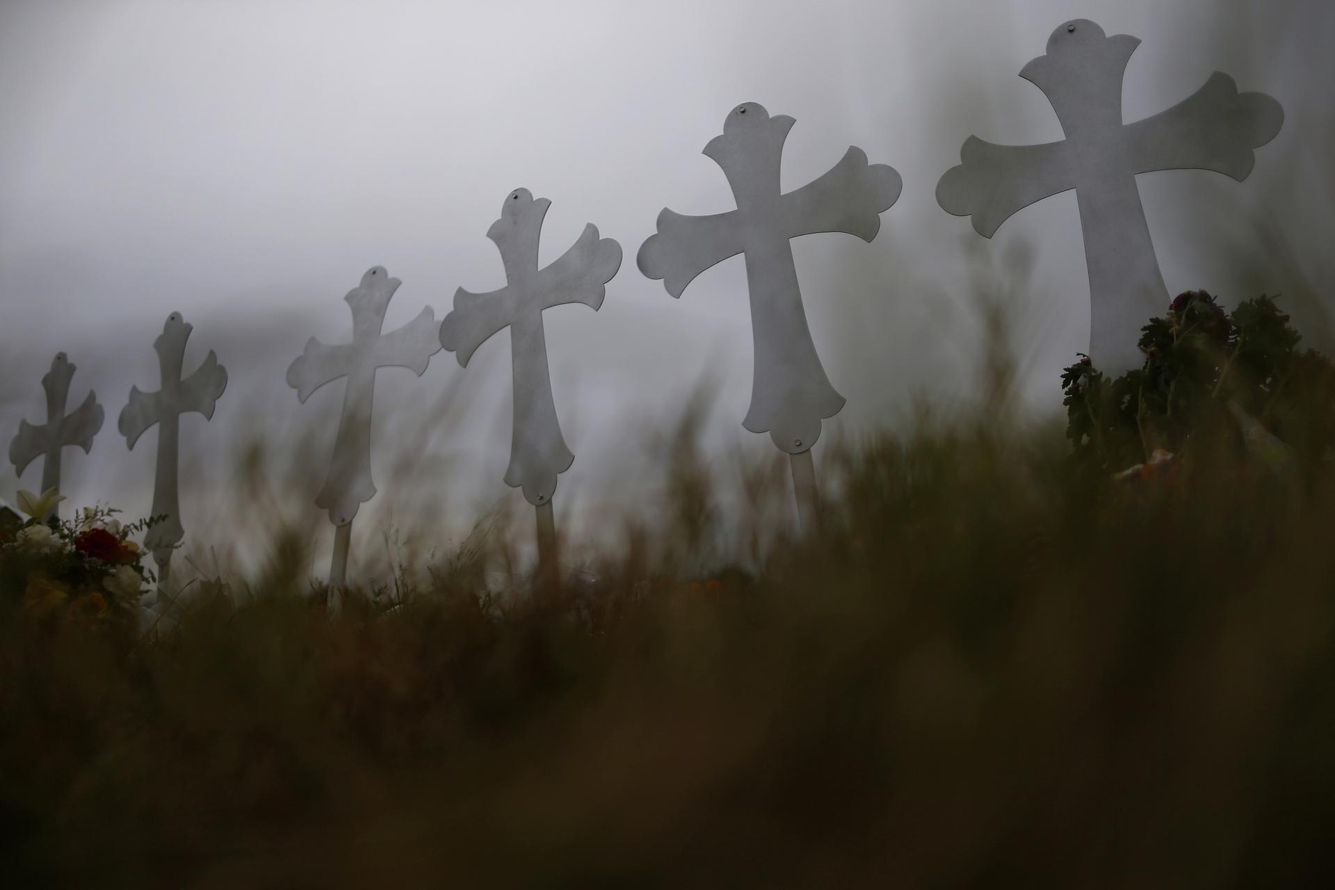 Crosses are seen placed at a memorial in memory of the victims killed in the shooting at the First Baptist Church of Sutherland Springs in Sutherland Springs, Texas, U.S., November 8, 2017. 