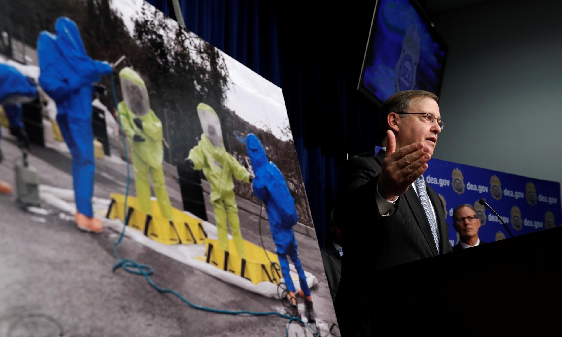 Acting DEA Administrator Chuck Rosenberg speaks during a news conference on the dangers law enforcement and first responders face when encountering fentanyl at DEA Headquarters in Arlington, Virginia, U.S., June 6, 2017.