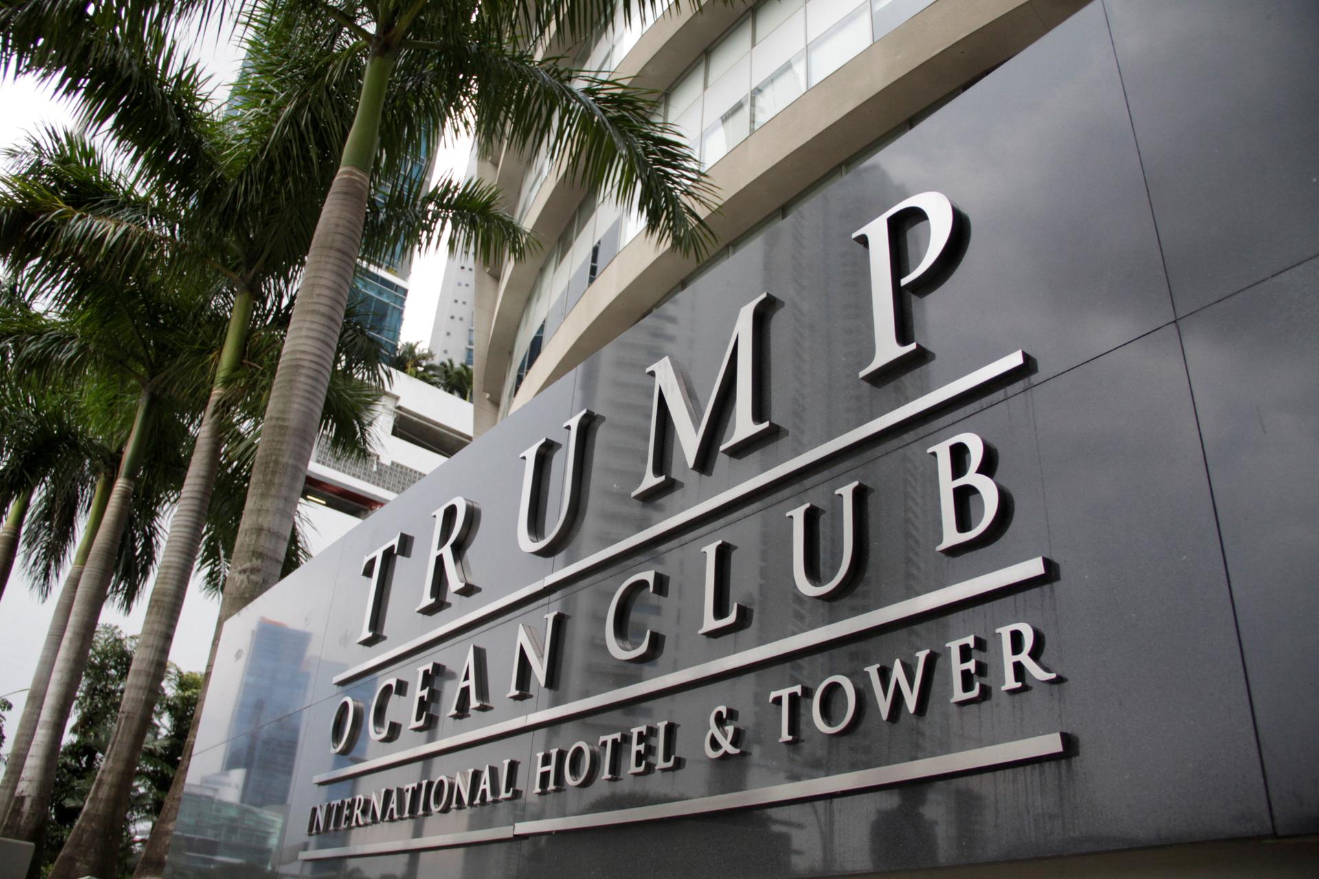 A sign of the Trump Ocean Club International Hotel and Tower Panama is seen in Panama City, Panama October 11, 2017. 