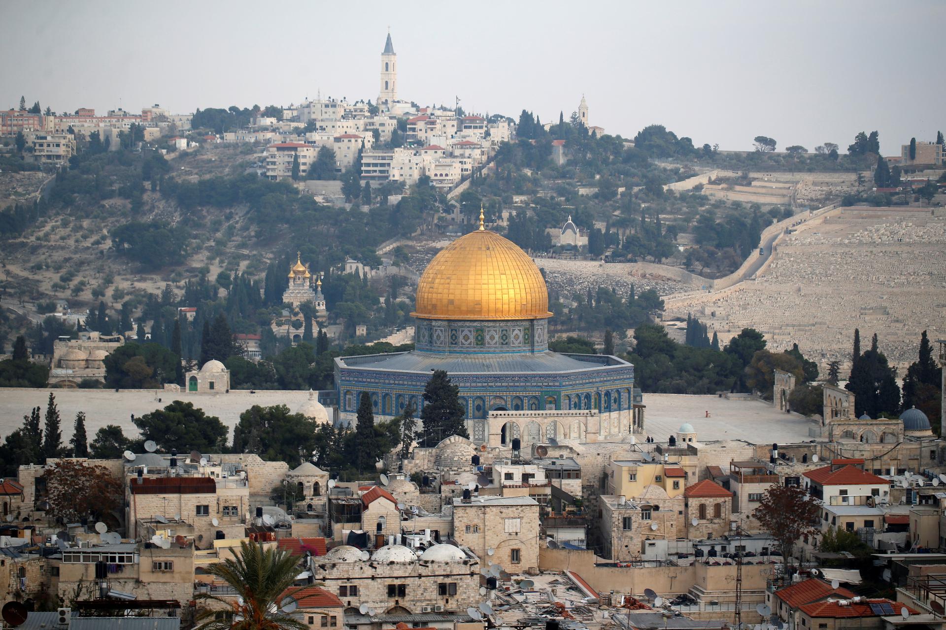A general view shows part of Jerusalem's Old City and the Dome of the Rock. 