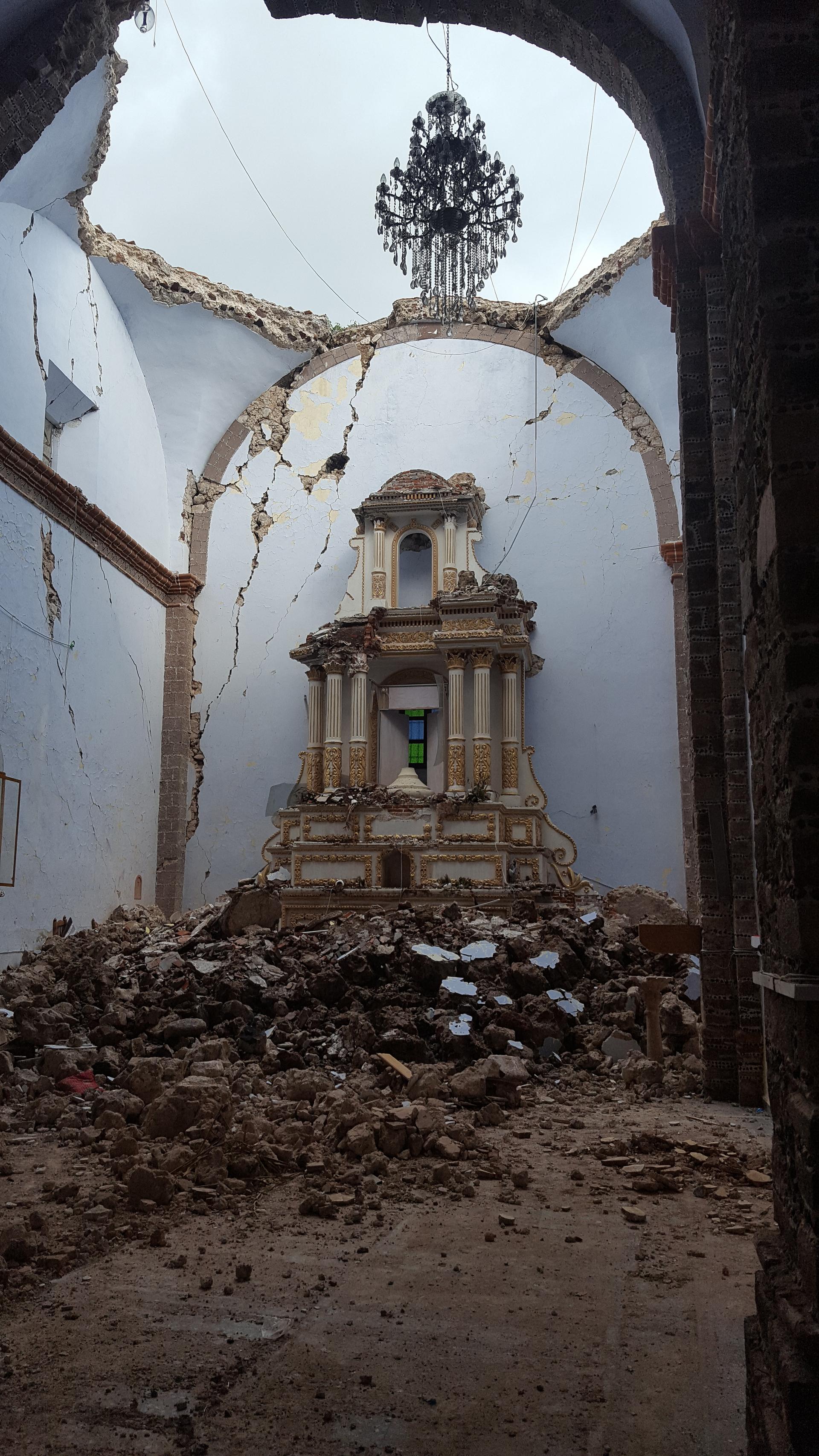 A view inside the ruined chapel of the Ex-Convent of San Guillermo Abad, in Totolapan,
