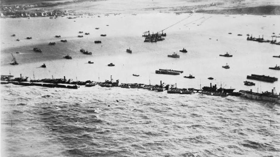 Allied forces building harbours in France. 