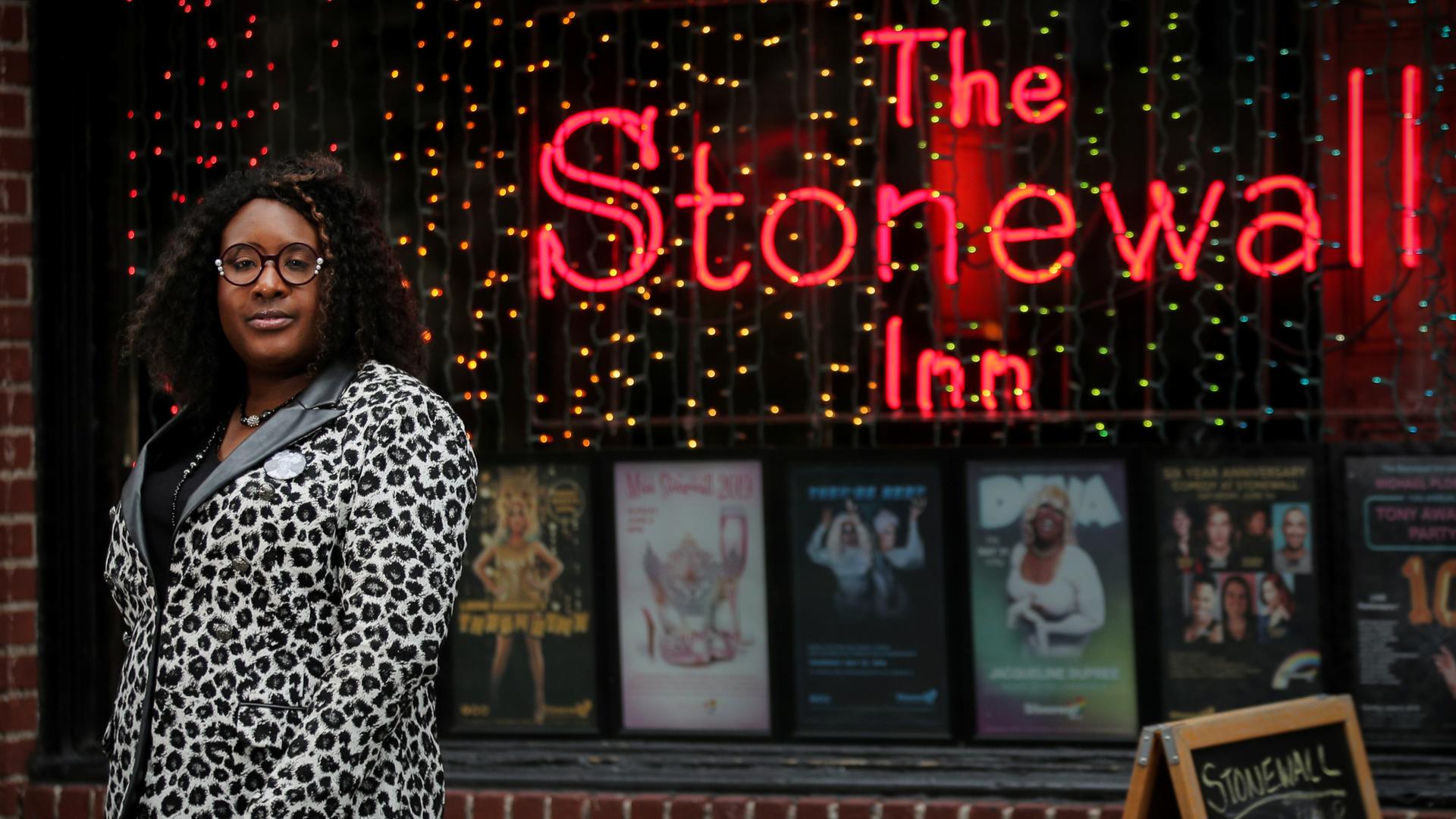 LaLa Zannell, a New York-based transgender rights activist, poses outside The Stonewall Inn in New York, U.S., May 30, 2019.