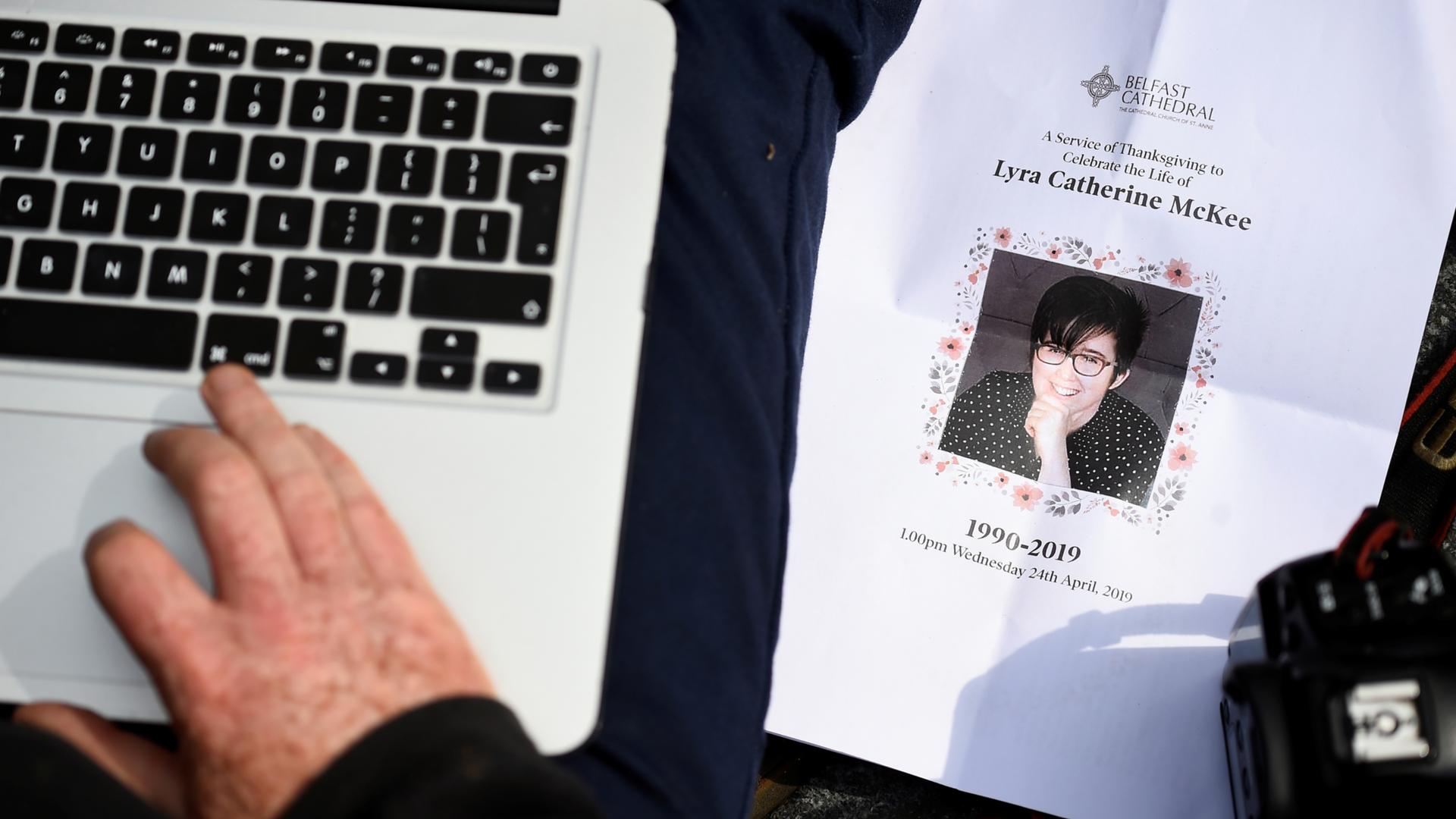 A flyer showing Lyra McKee at her funeral