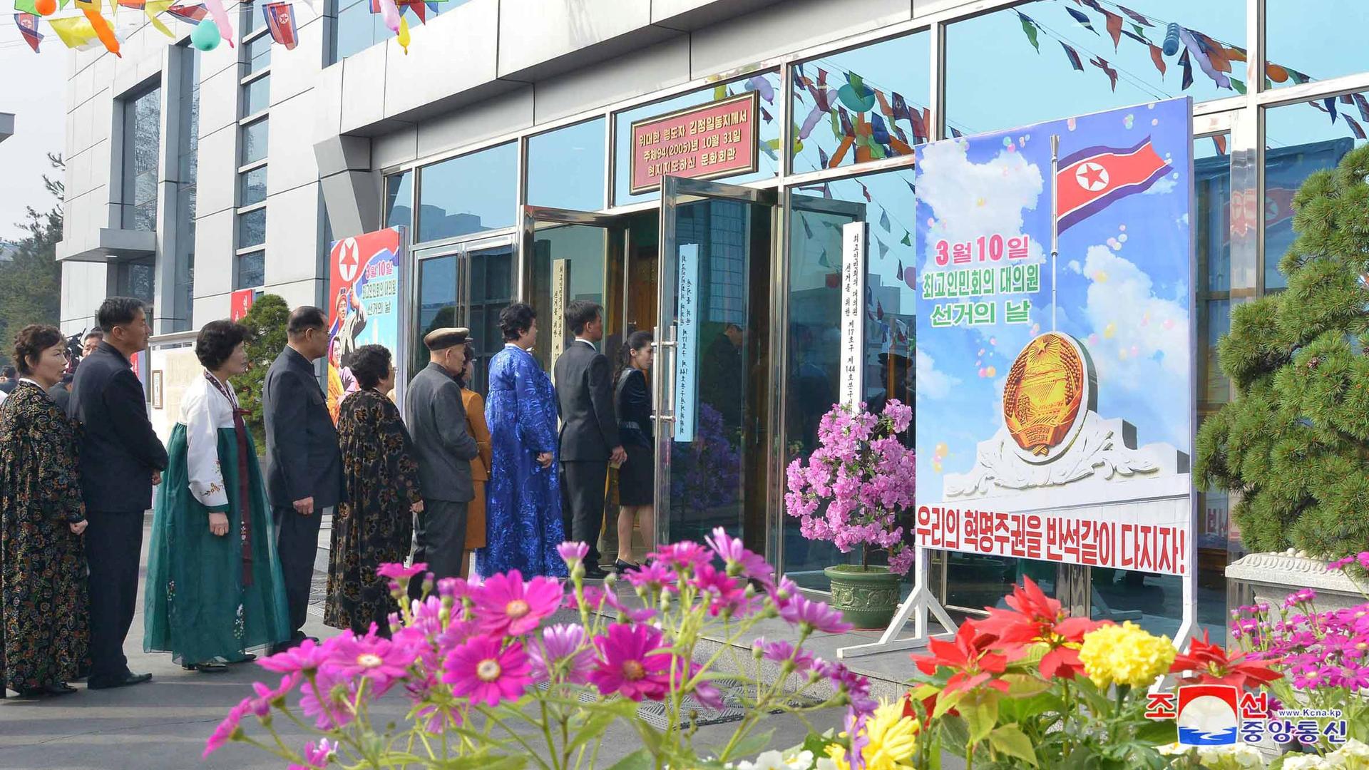 people line up to vote in north korea