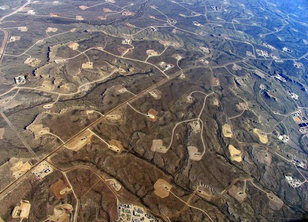 Aerial view fracking pads