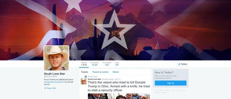 a Russian troll's twitter profile as a Texan
