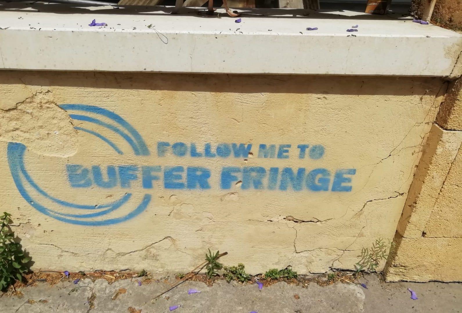 Graffiti seen on wall in Nicosia in blue lettering reads 