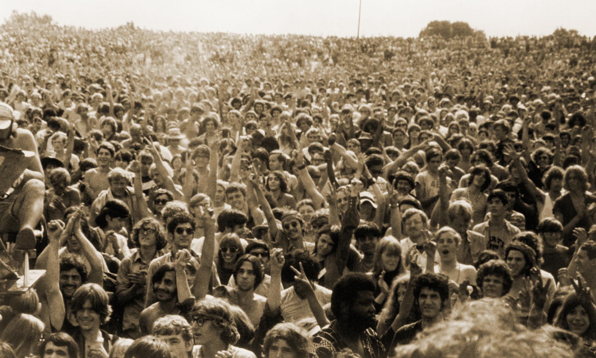 The Woodstock crowd, 1969.
