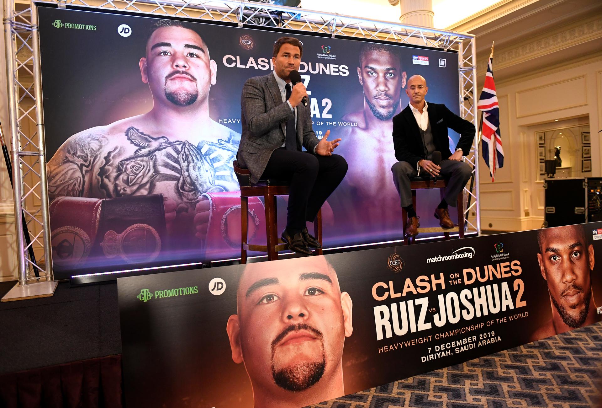Promoter Eddie Hearn announces Clash on the Dunes, a boxing rematch in Saudi Arabia between heavyweights Andy Ruiz, Jr and Anthony Joshua.