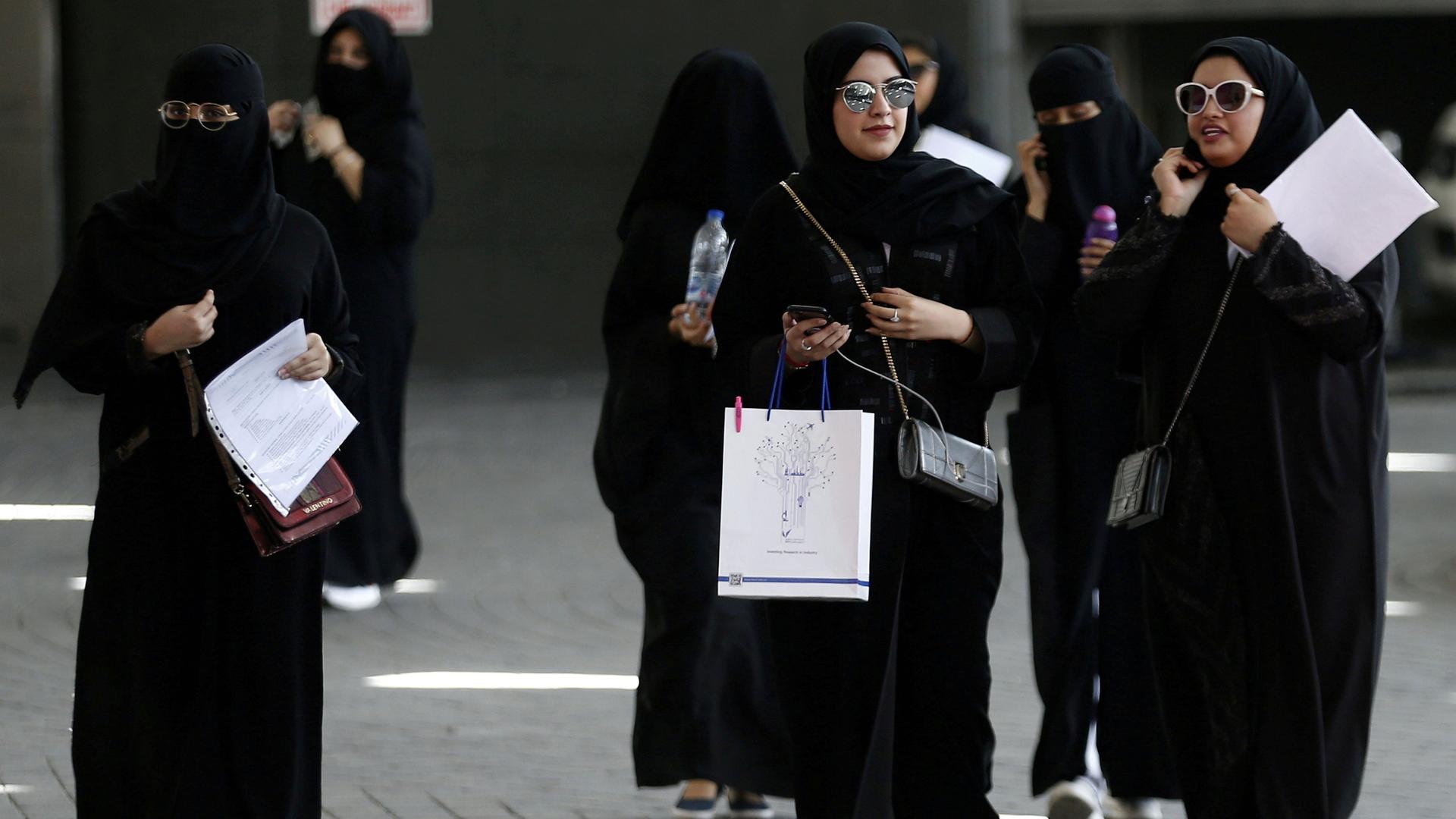 Saudi women gather at a job fair in Riyadh.