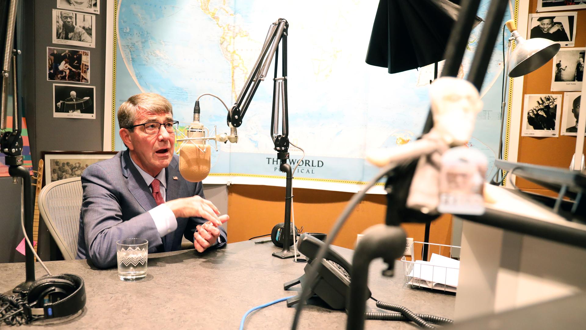 Ash Carter sits in the WGBH studios in boston
