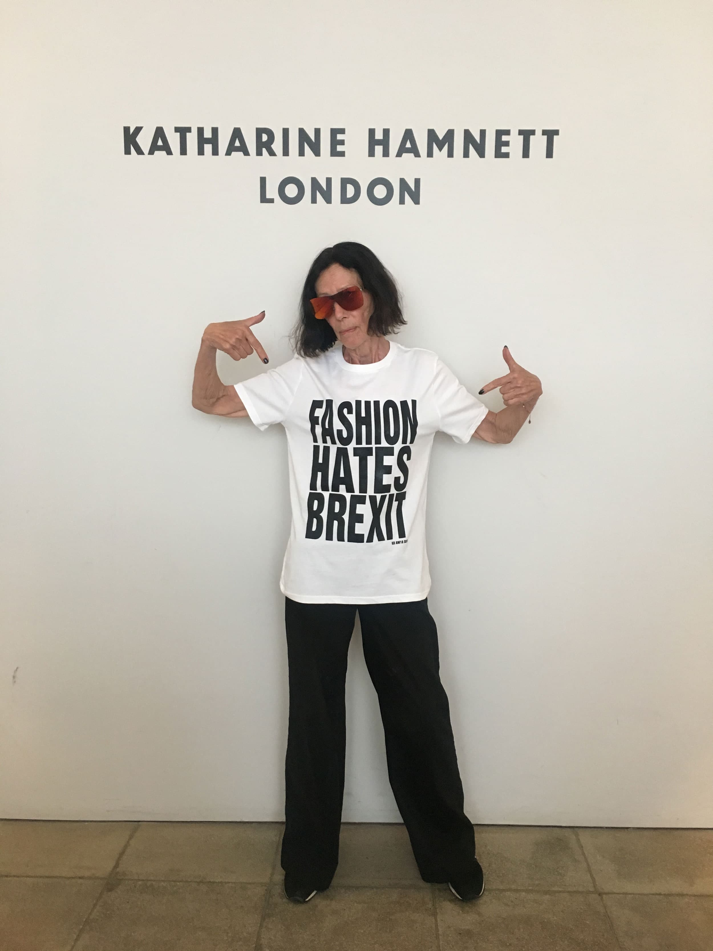 A woman with a t-shirt reading