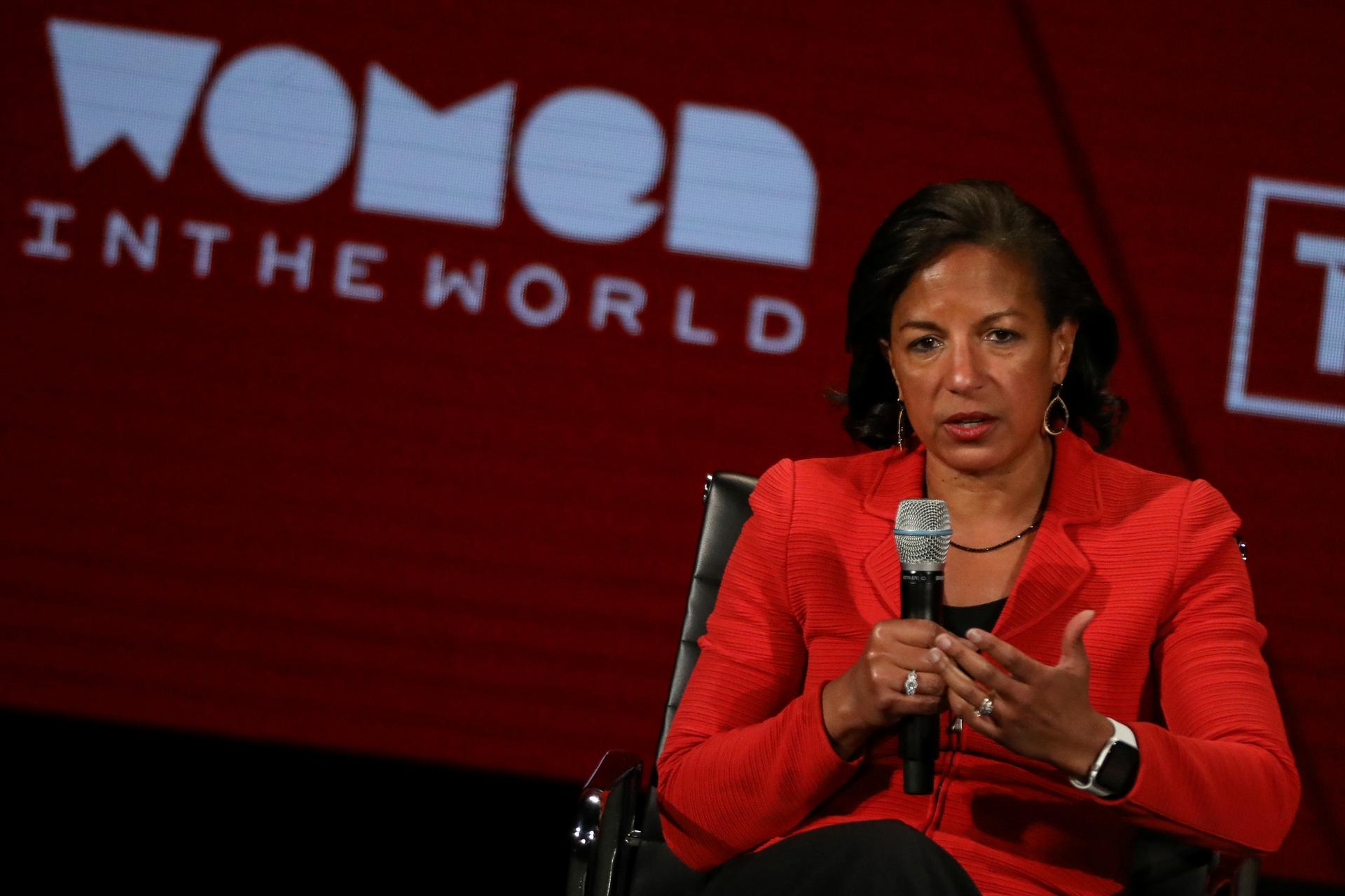 Former National Security Advisor and USS Ambassador to UN Susan Rice, speaks on stage at the Women In The World Summit in New York on April 11, 2019. 