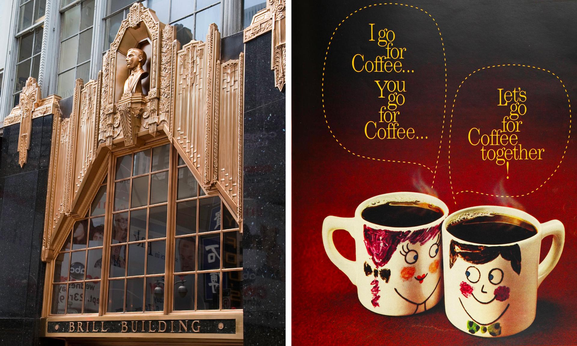 The Brill Building and a “Mugmates” advertisement.
