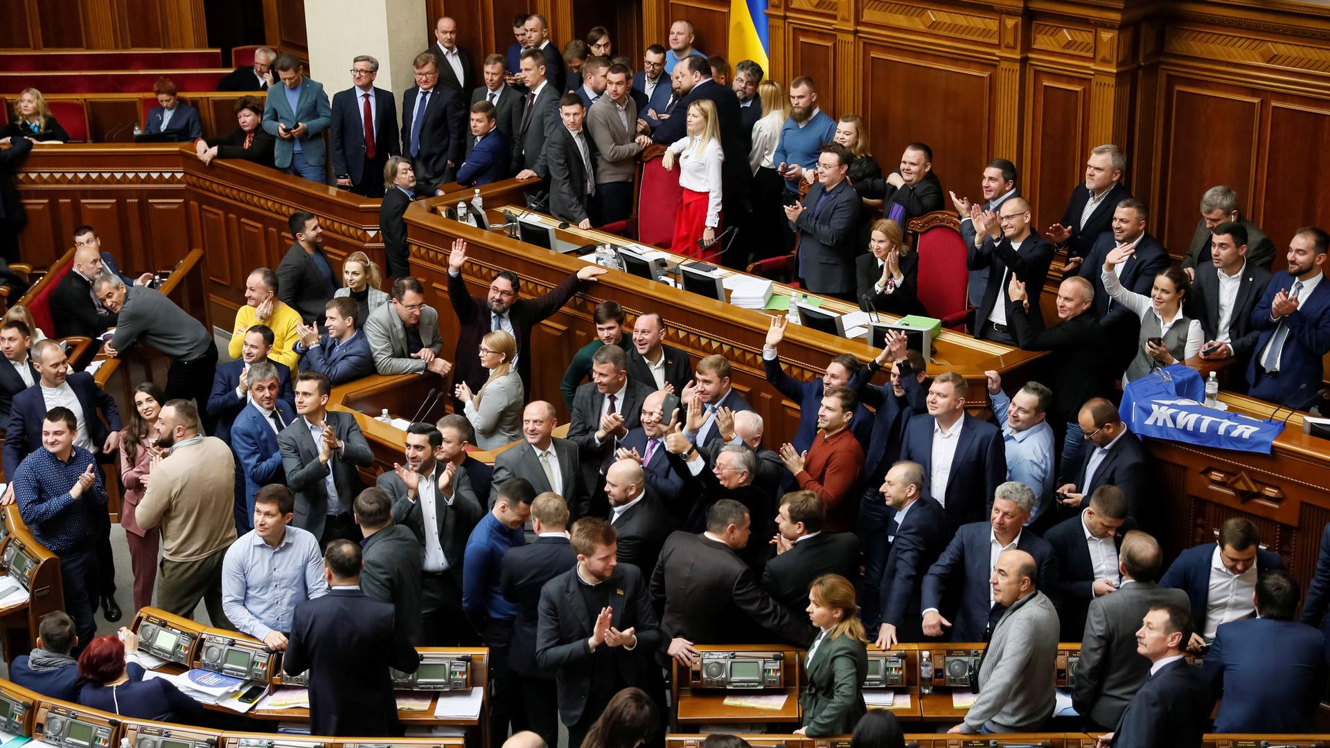 Parliamentarians in a legislative chamber