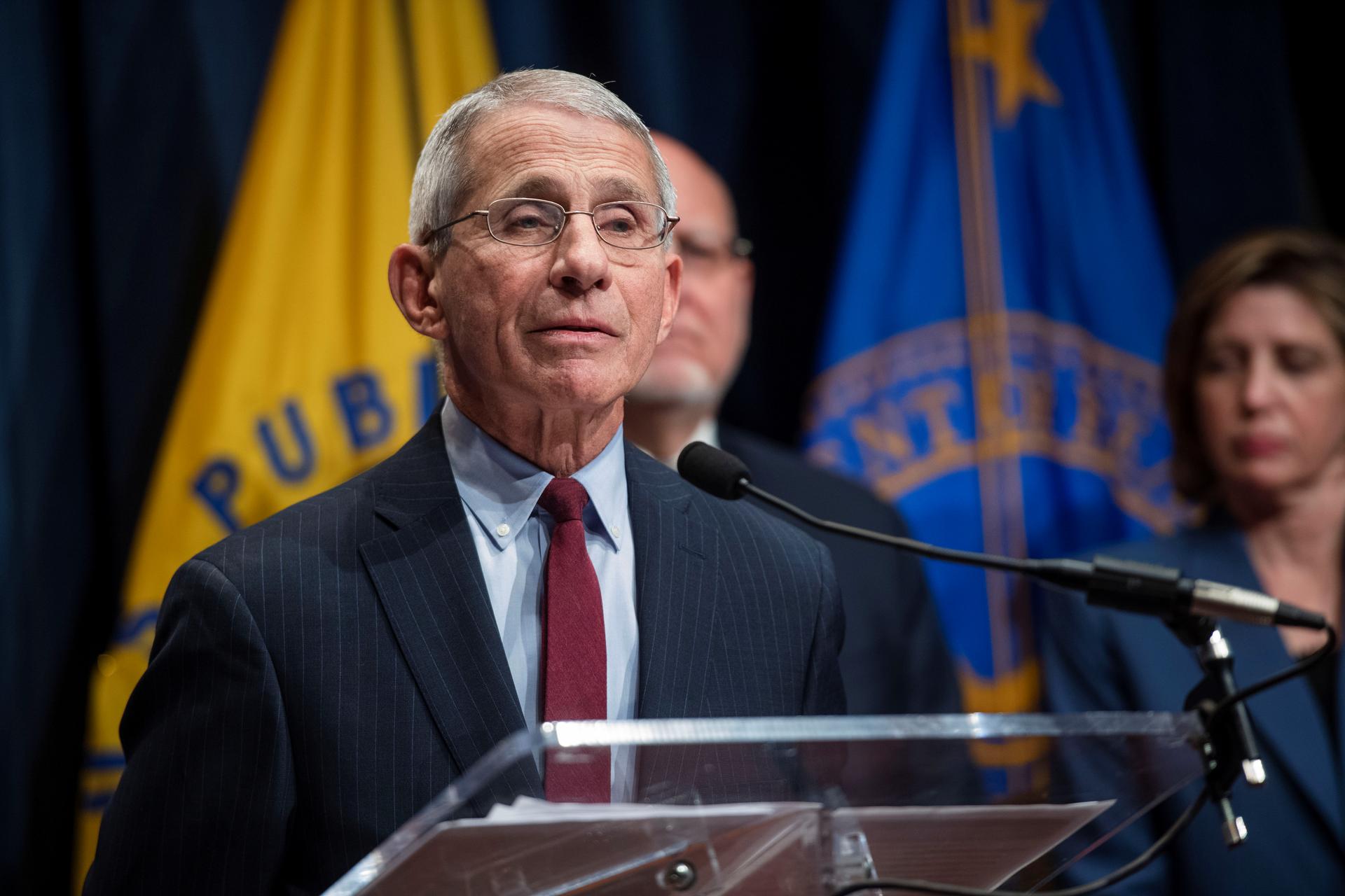 National Institute of Allergy and Infectious Diseases Director doctor Anthony Fauci speaks about the public health response to the outbreak of the coronavirus during a news conference at the Department of Health and Human Services in Washington, DC.