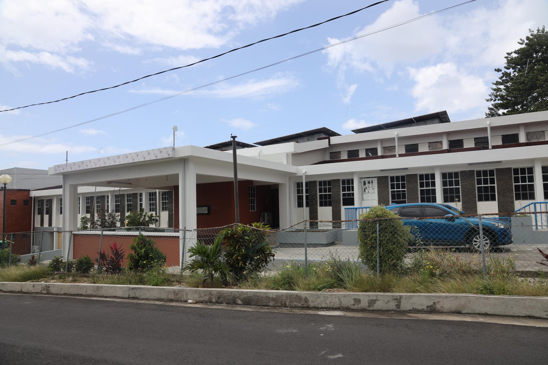 A hospital in Portsmouth, Dominica, newly fitted with solar panels to keep it running when the electrical grid goes down.