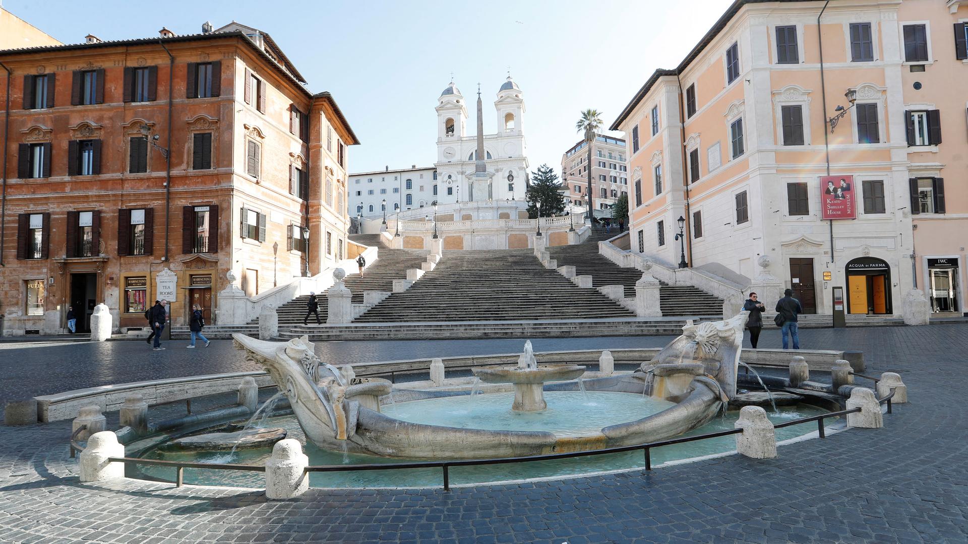 Rome's Spanish Steps are shown with a large fountain at the base.
