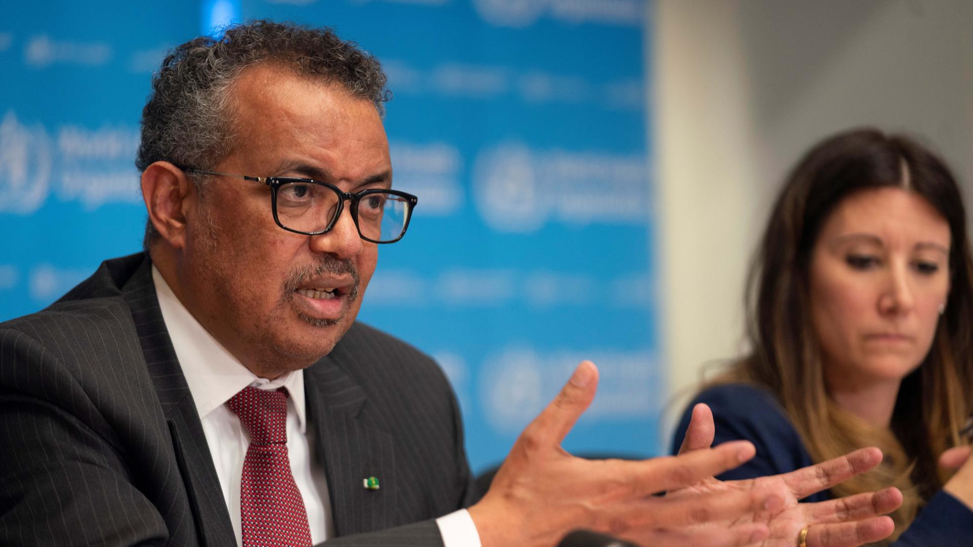 Director-General of World Health Organization (WHO) Tedros Adhanom Ghebreyesus attends a news conference on the outbreak of the coronavirus disease (COVID-19) in Geneva, Switzerland, March 16, 2020. 