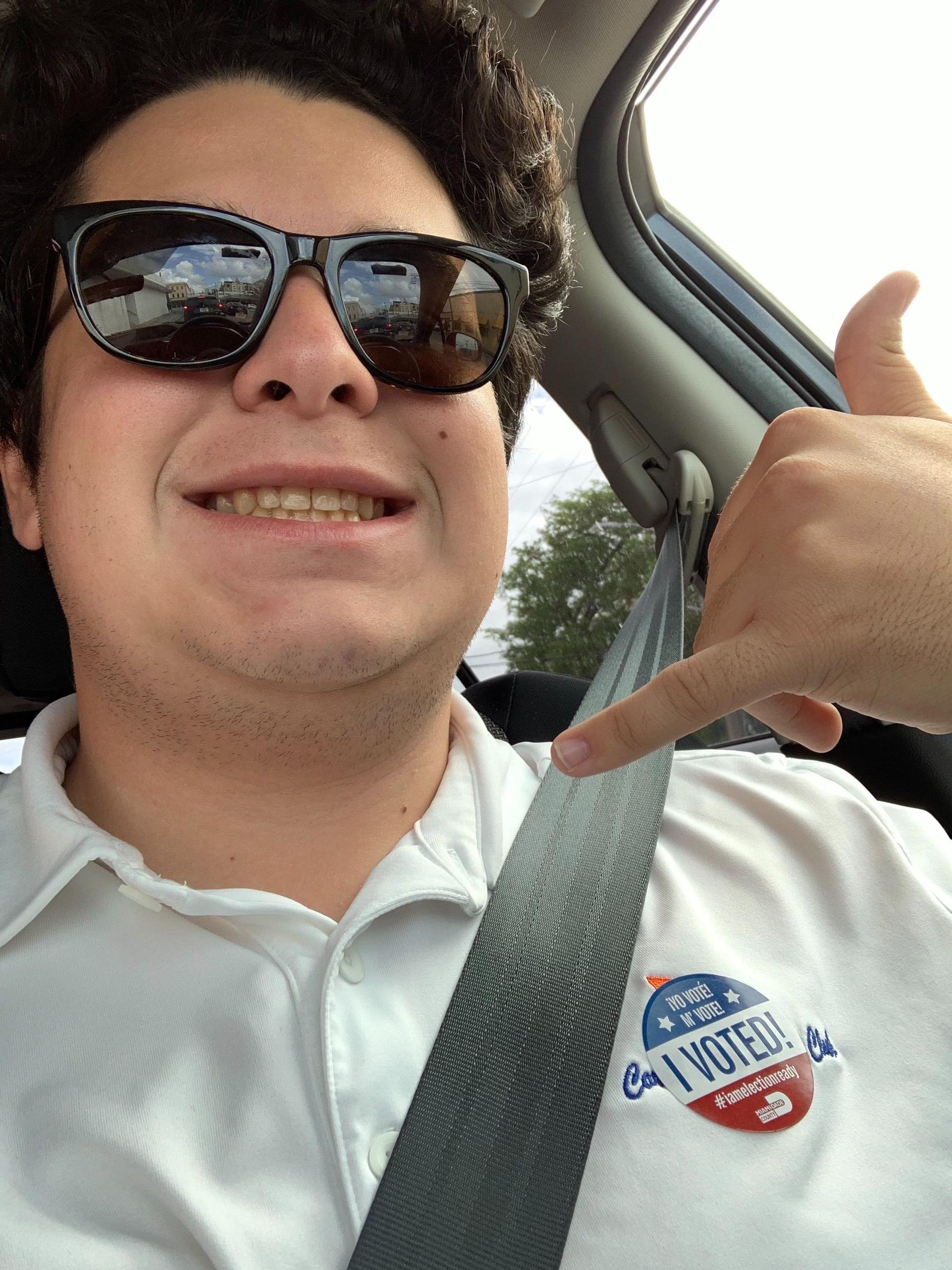 A selfie of 18-year-old Anthony Goyanes after he voted in the Florida primary, March 17, 2020.