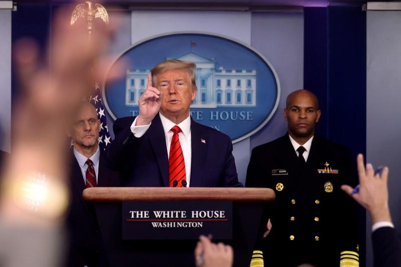 US President Donald Trump at a White House podium