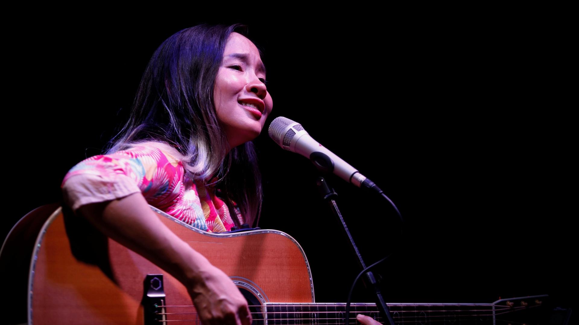 Vietnamese singer Do Nguyen Mai Khoi sings at a performance in Hanoi, Vietnam, May 21, 2016. 