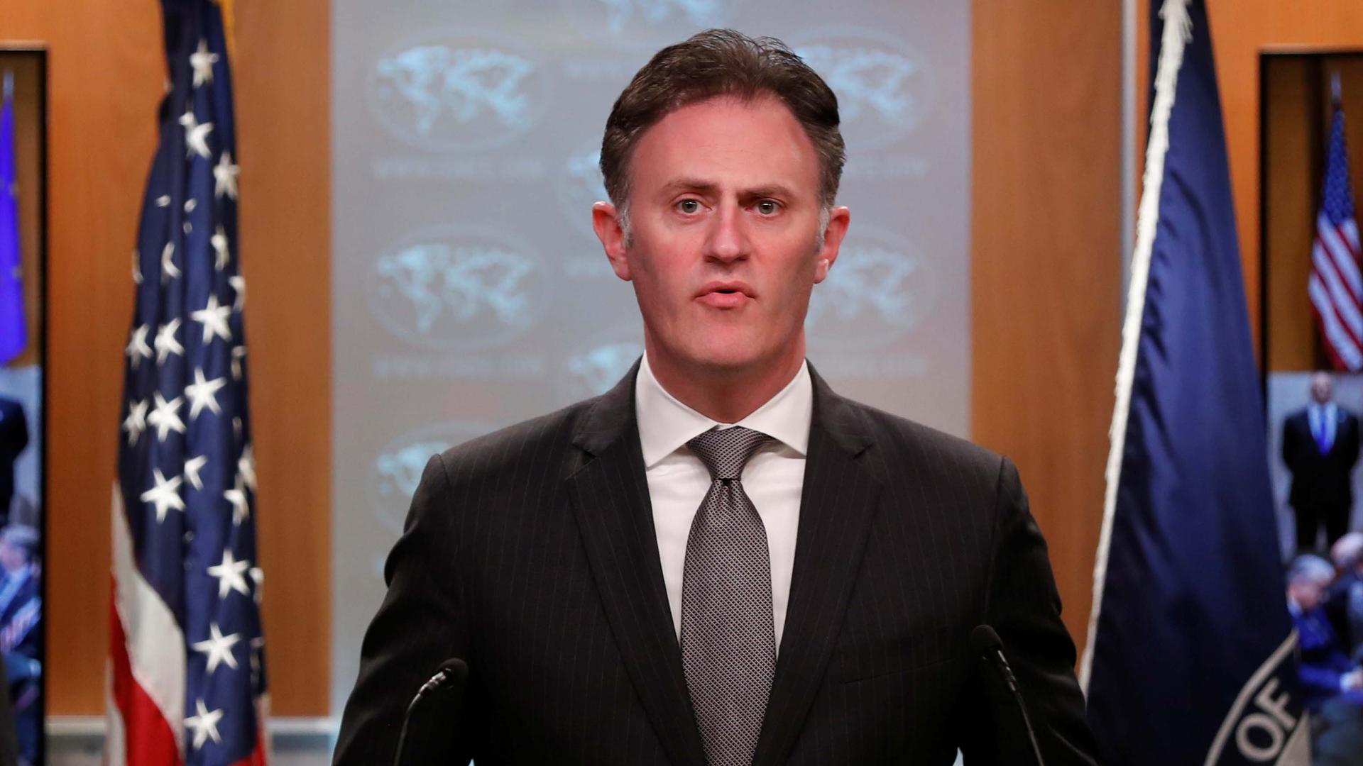 Ambassador Nathan Sales speaks during a news conference at the State Department in Washington, DC, on Nov. 14, 2019.