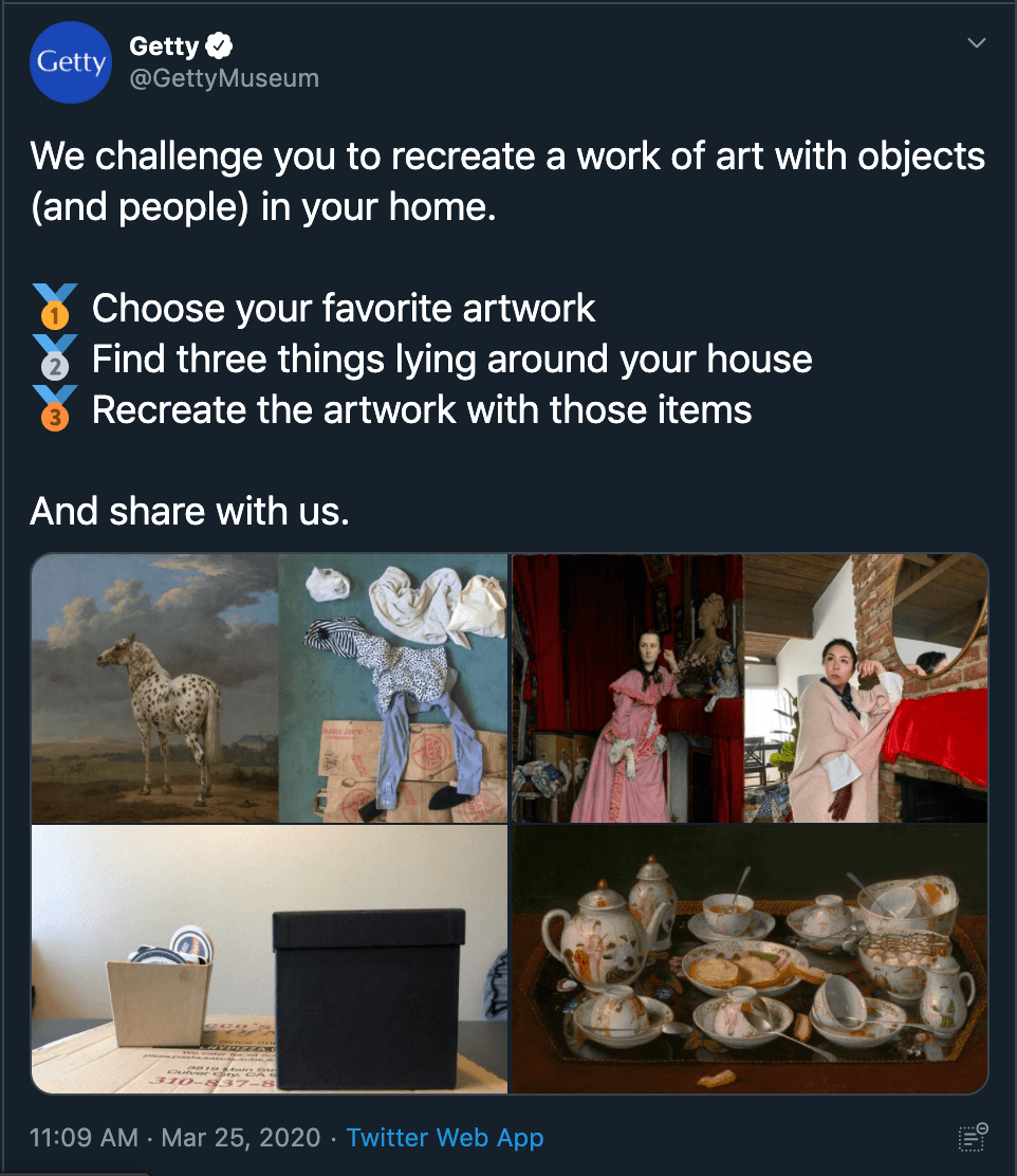 A screen shot from the Getty museum Twitter account