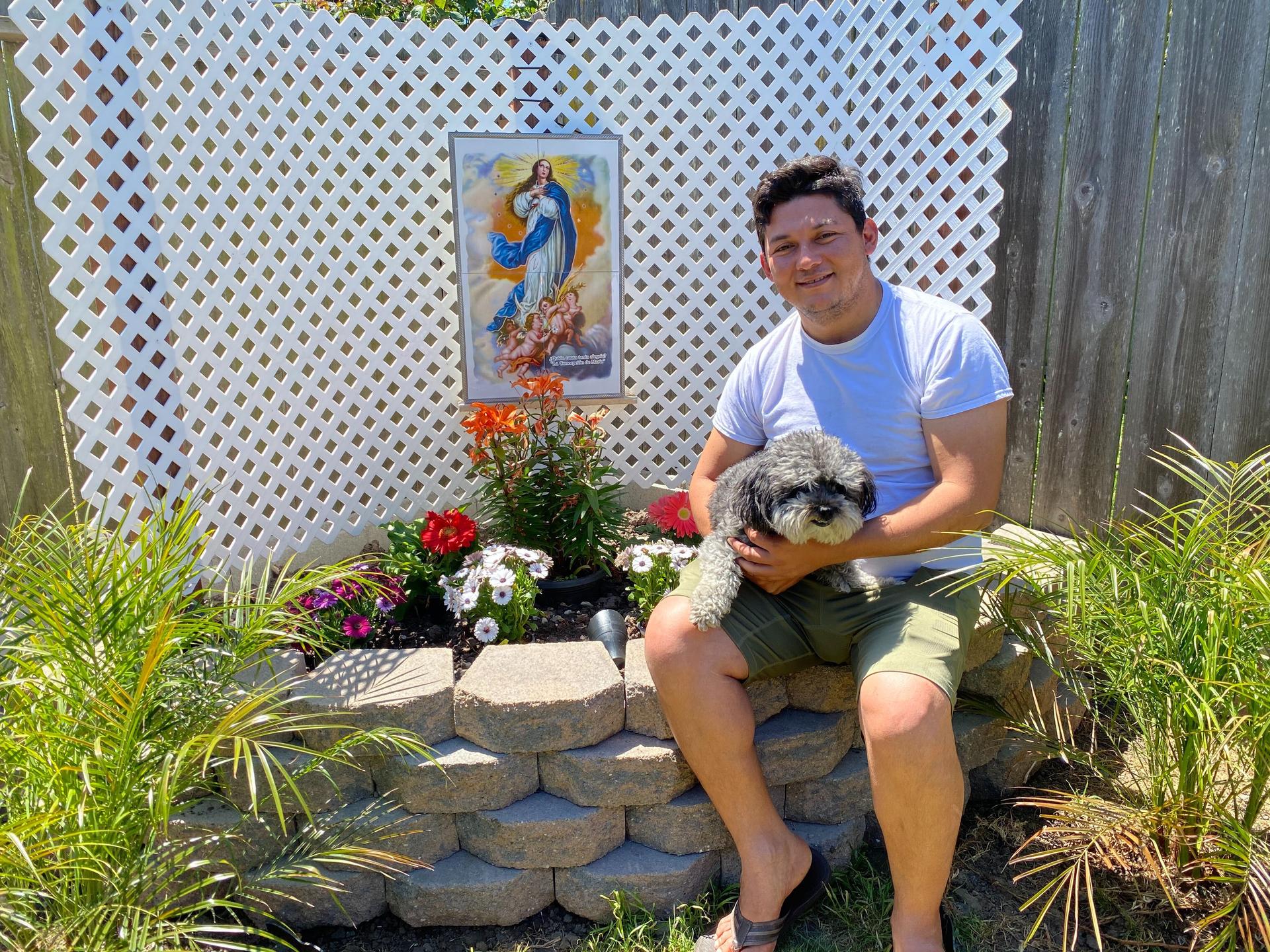 Sergio Armas, a Nicaraguan immigrant living in San Francisco, built an altar to the Virgin Mary in the corner of his yard after the coronavirus pandemic hit.