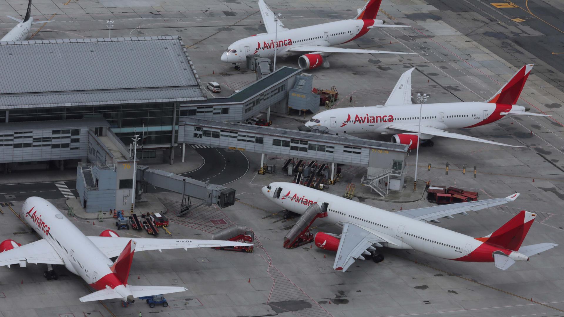 An aerial view shows Colombian airline Avianca's planes parked at El Dorado International Airport amid the coronavirus disease (COVID-19) outbreak in Bogota, Colombia, April 7, 2020.