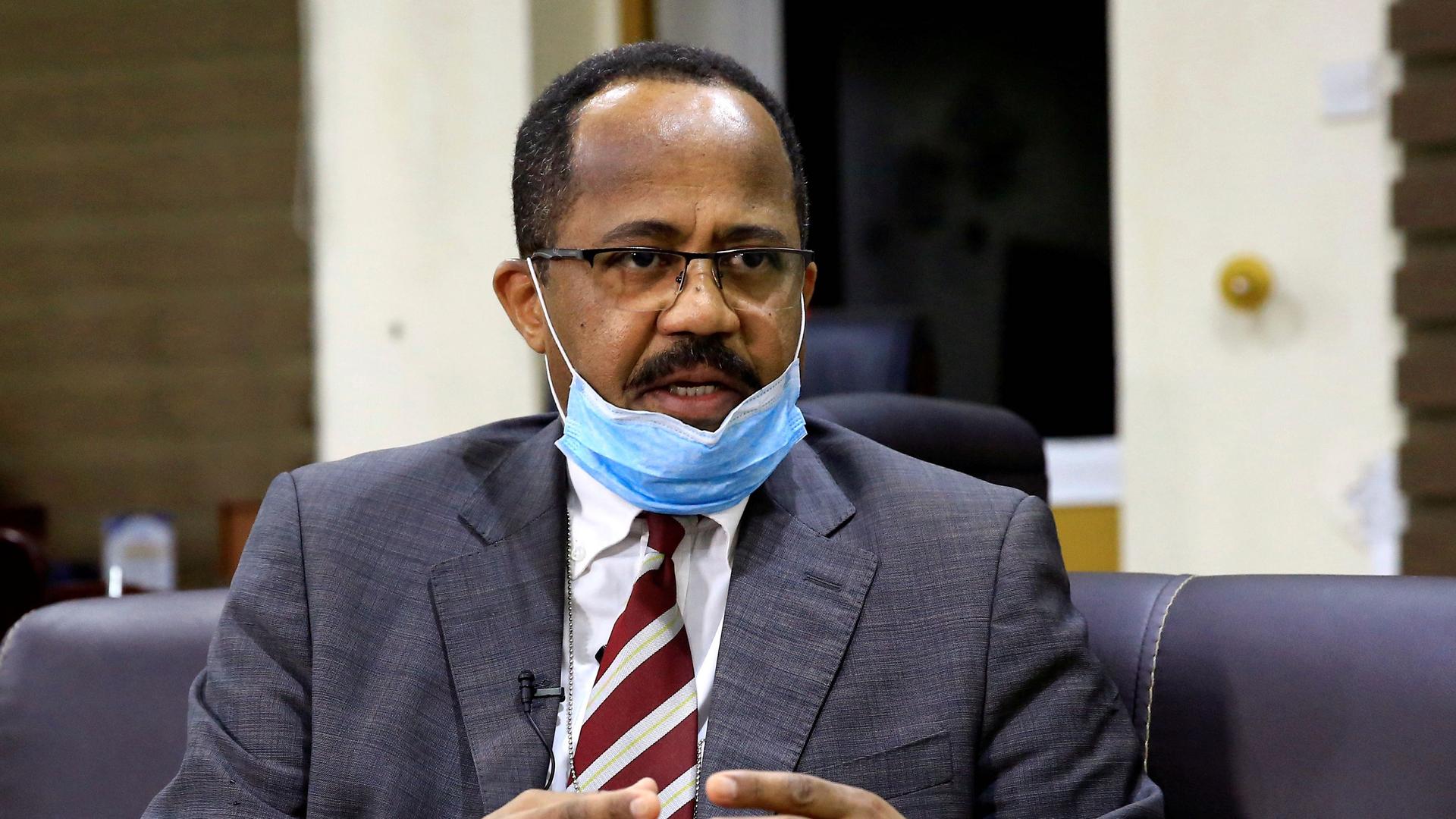 Sudan's Minister of Health Akram Ali Altom speaks during a Reuters interview amid concerns about the spread of coronavirus disease (COVID-19), in Khartoum, Sudan, April 11, 2020. 